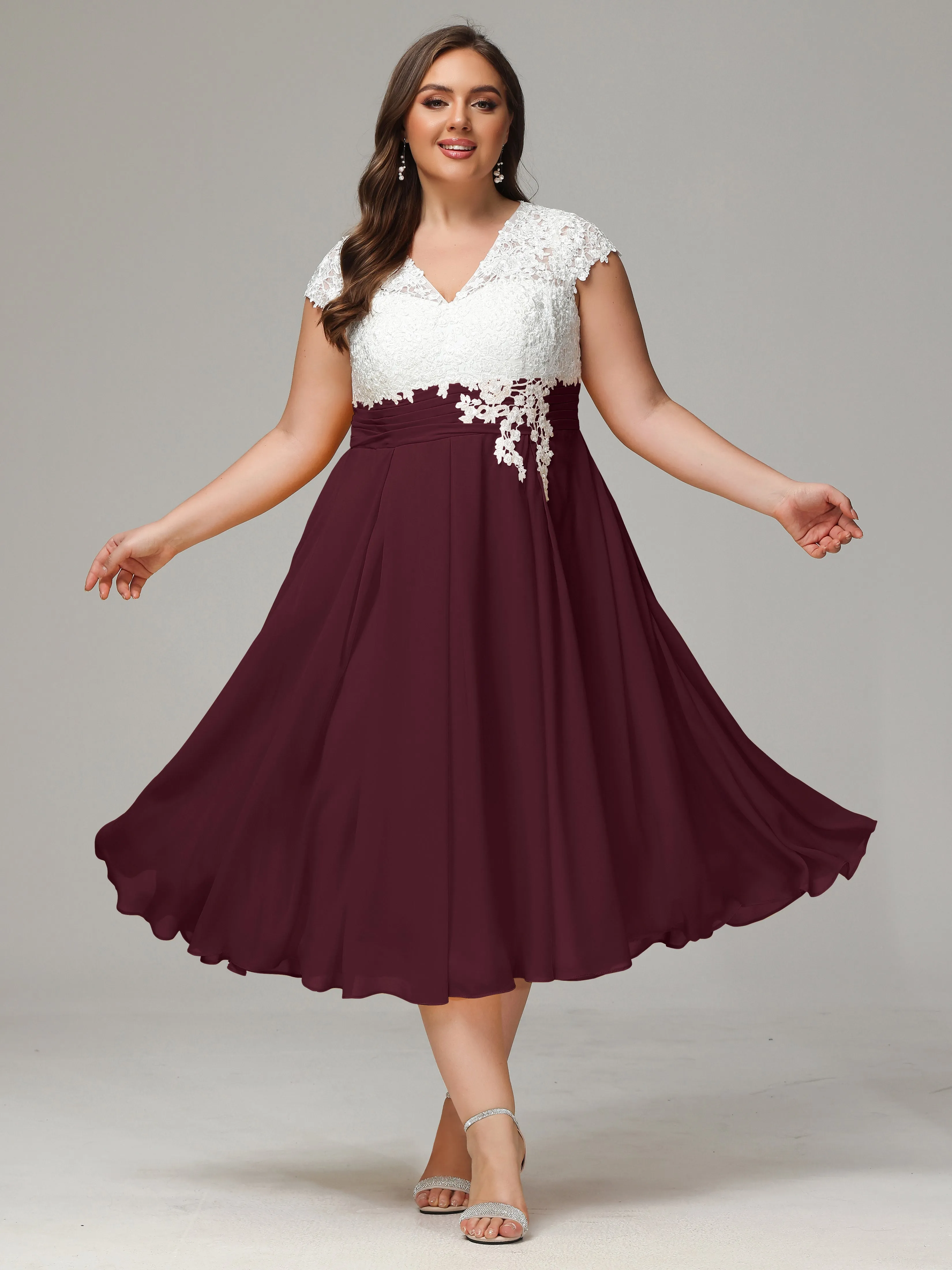 Tea-length Cap Sleeves Chiffon Mother Of The Bride Dresses