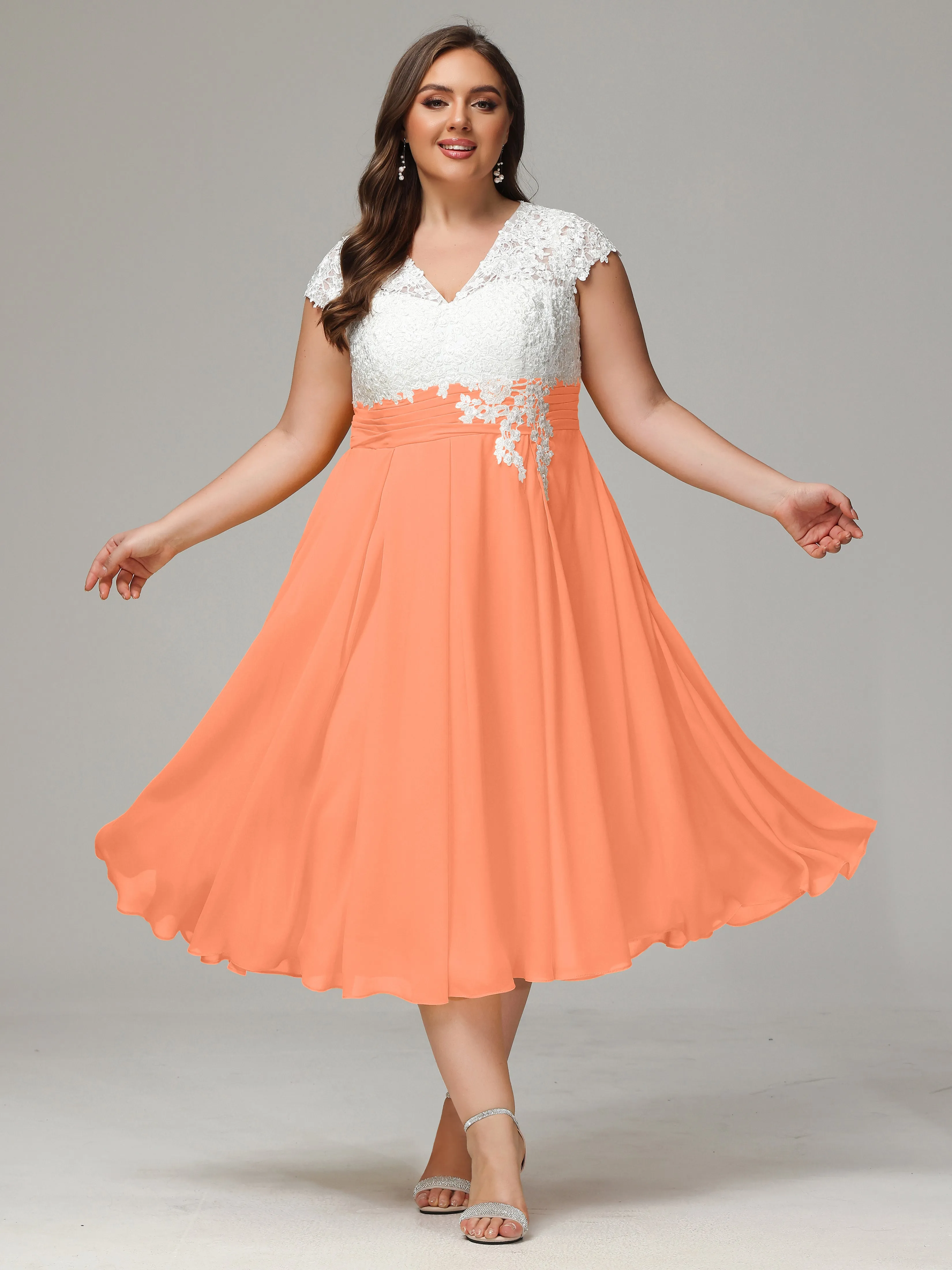 Tea-length Cap Sleeves Chiffon Mother Of The Bride Dresses