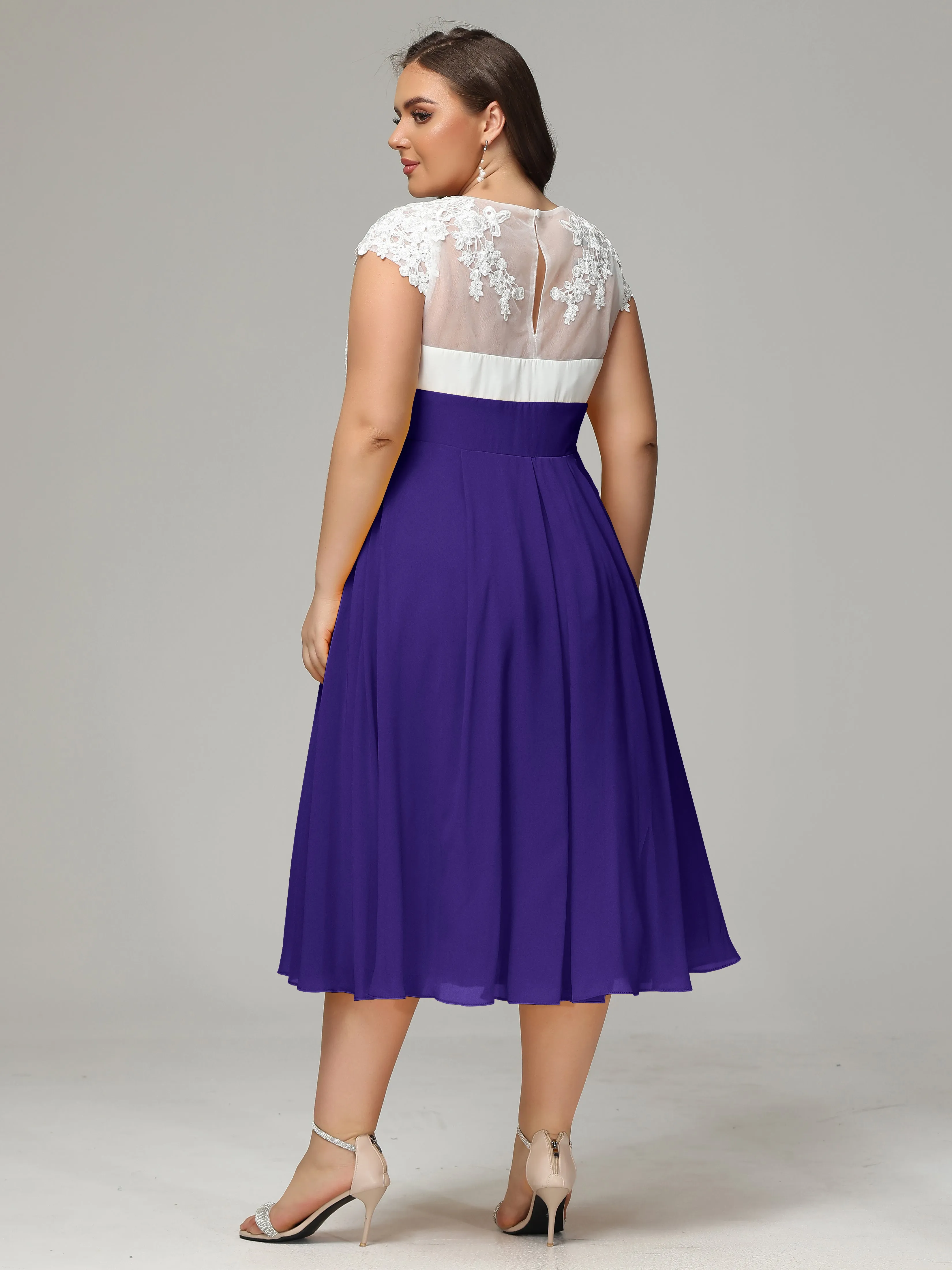 Tea-length Cap Sleeves Chiffon Mother Of The Bride Dresses