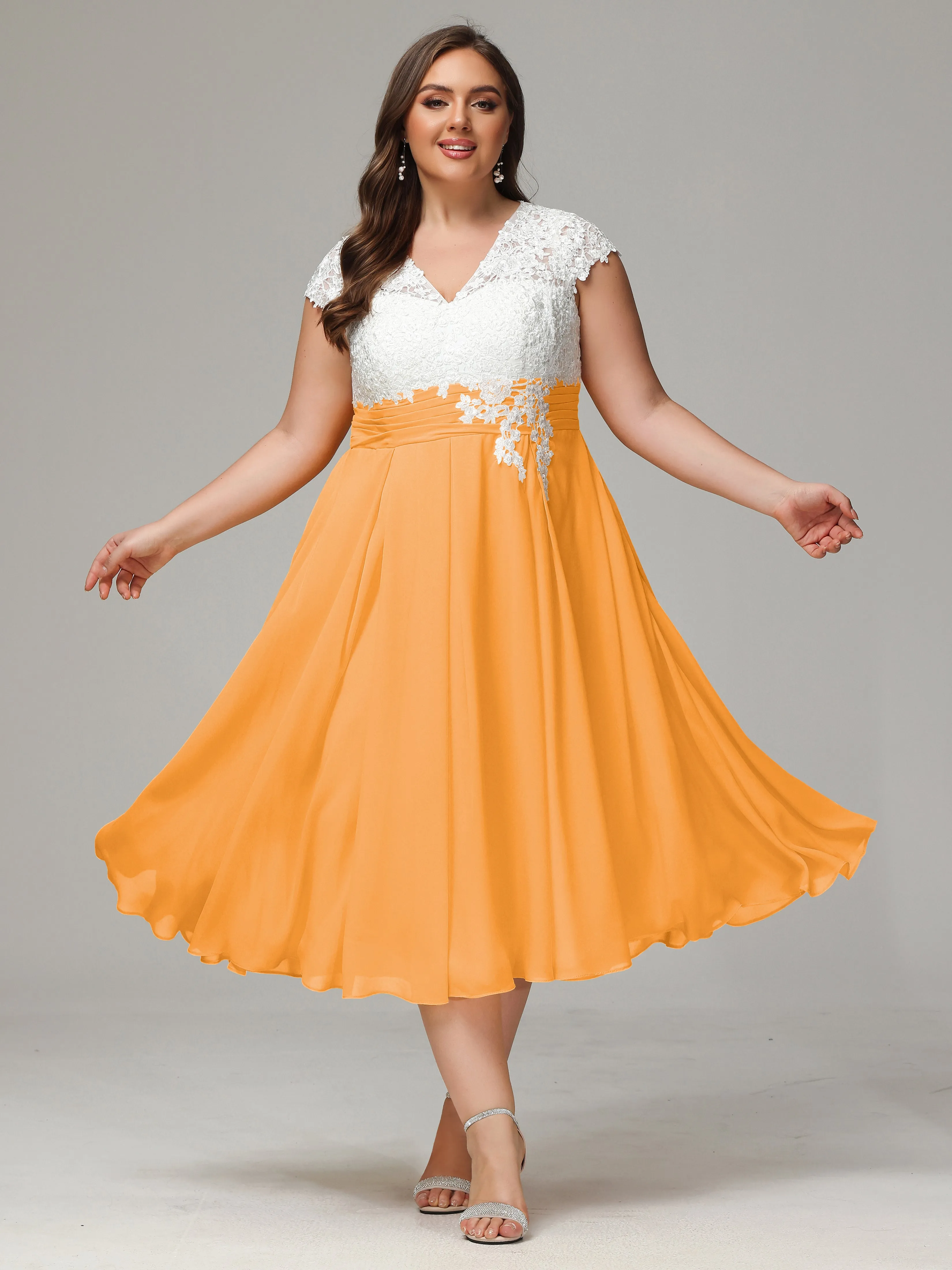 Tea-length Cap Sleeves Chiffon Mother Of The Bride Dresses