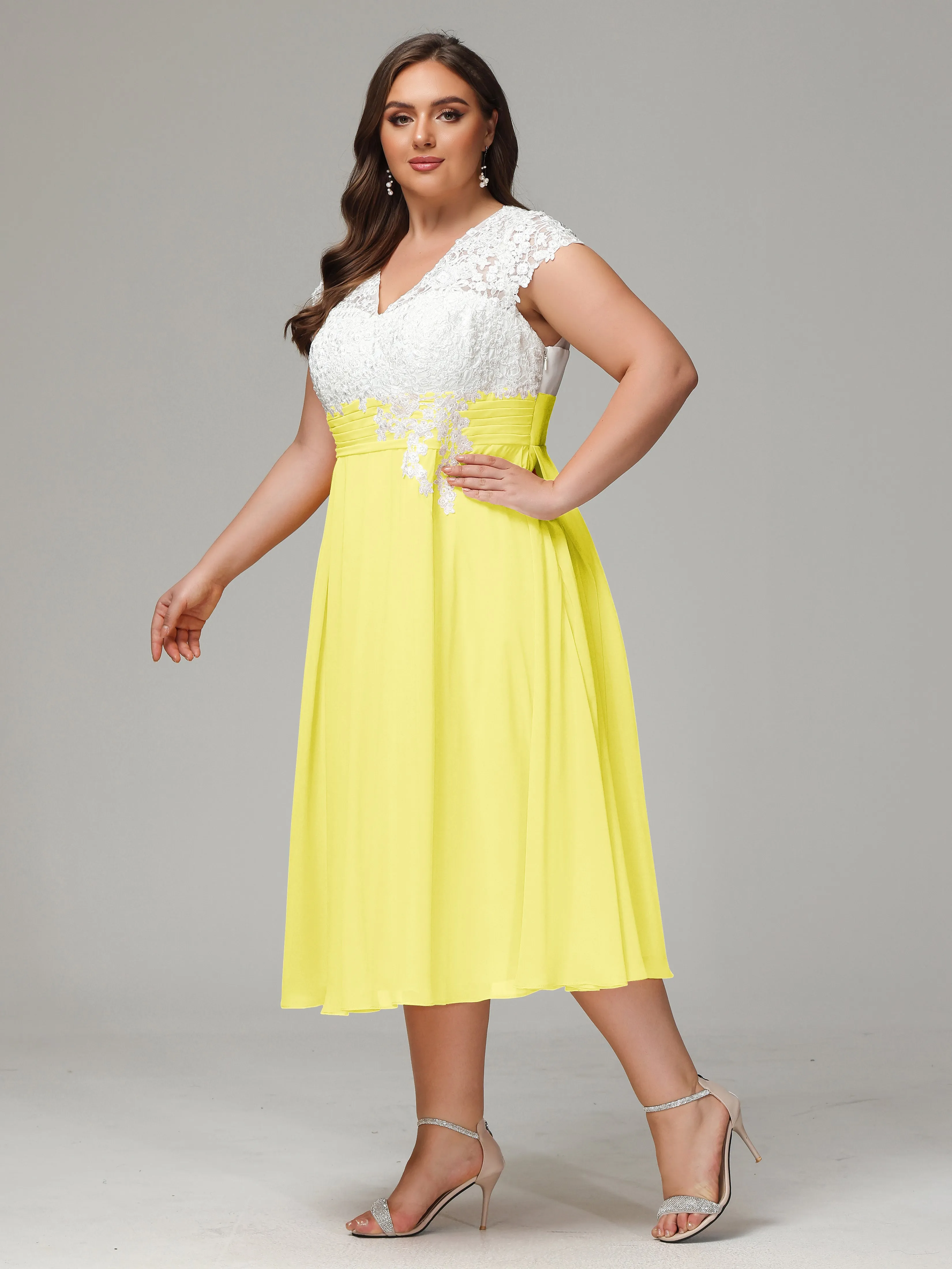 Tea-length Cap Sleeves Chiffon Mother Of The Bride Dresses