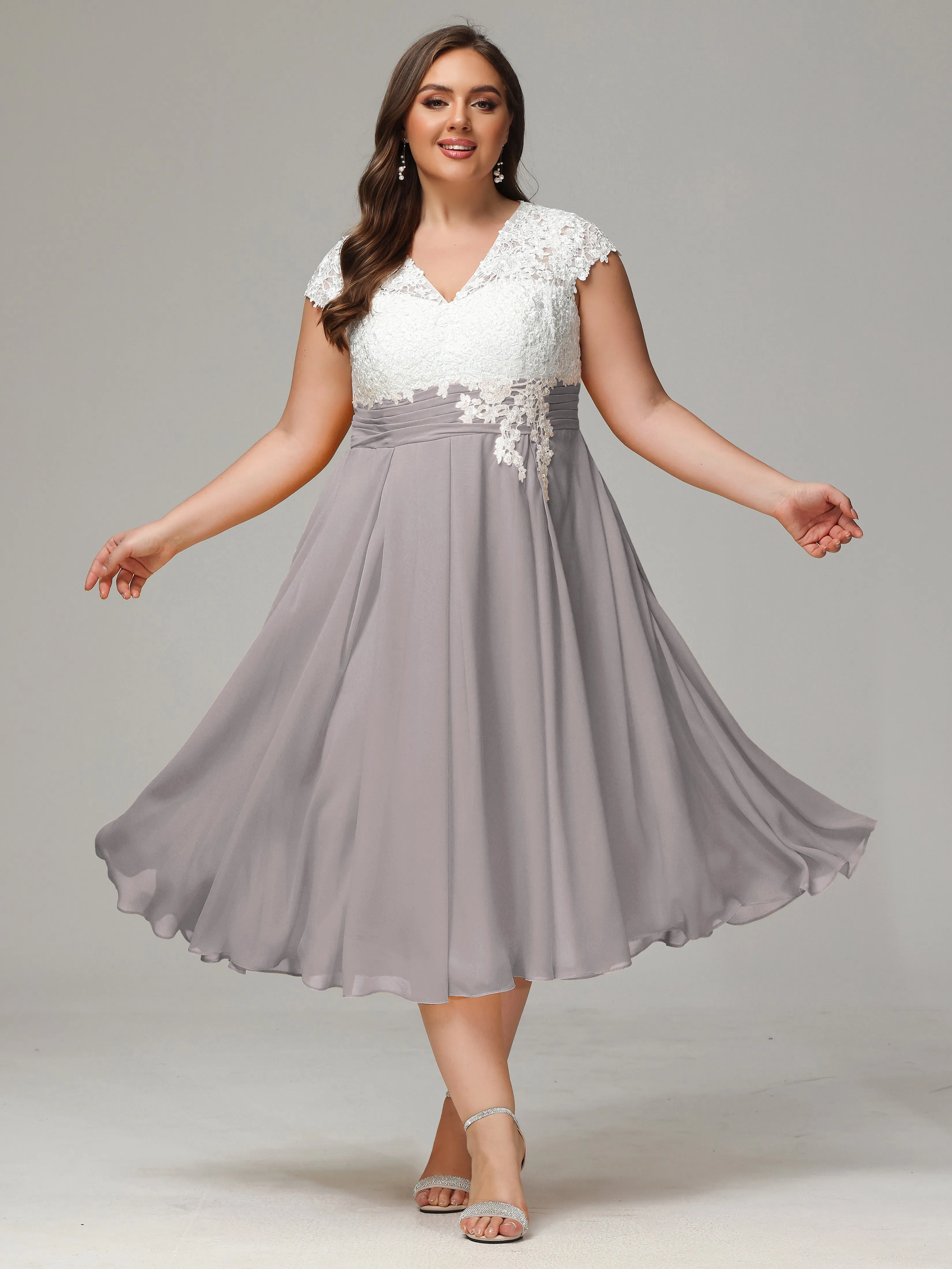 Tea-length Cap Sleeves Chiffon Mother Of The Bride Dresses