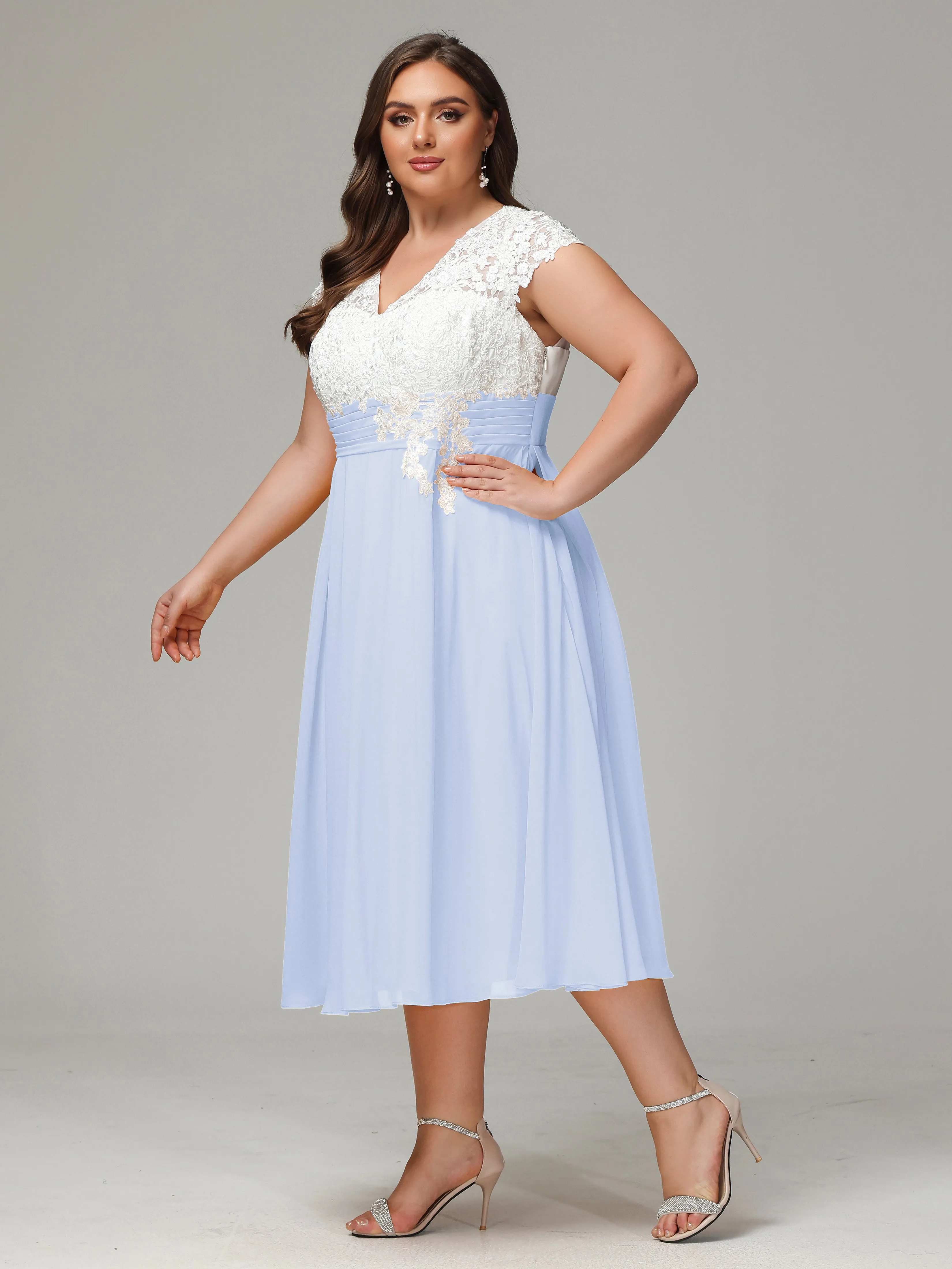 Tea-length Cap Sleeves Chiffon Mother Of The Bride Dresses
