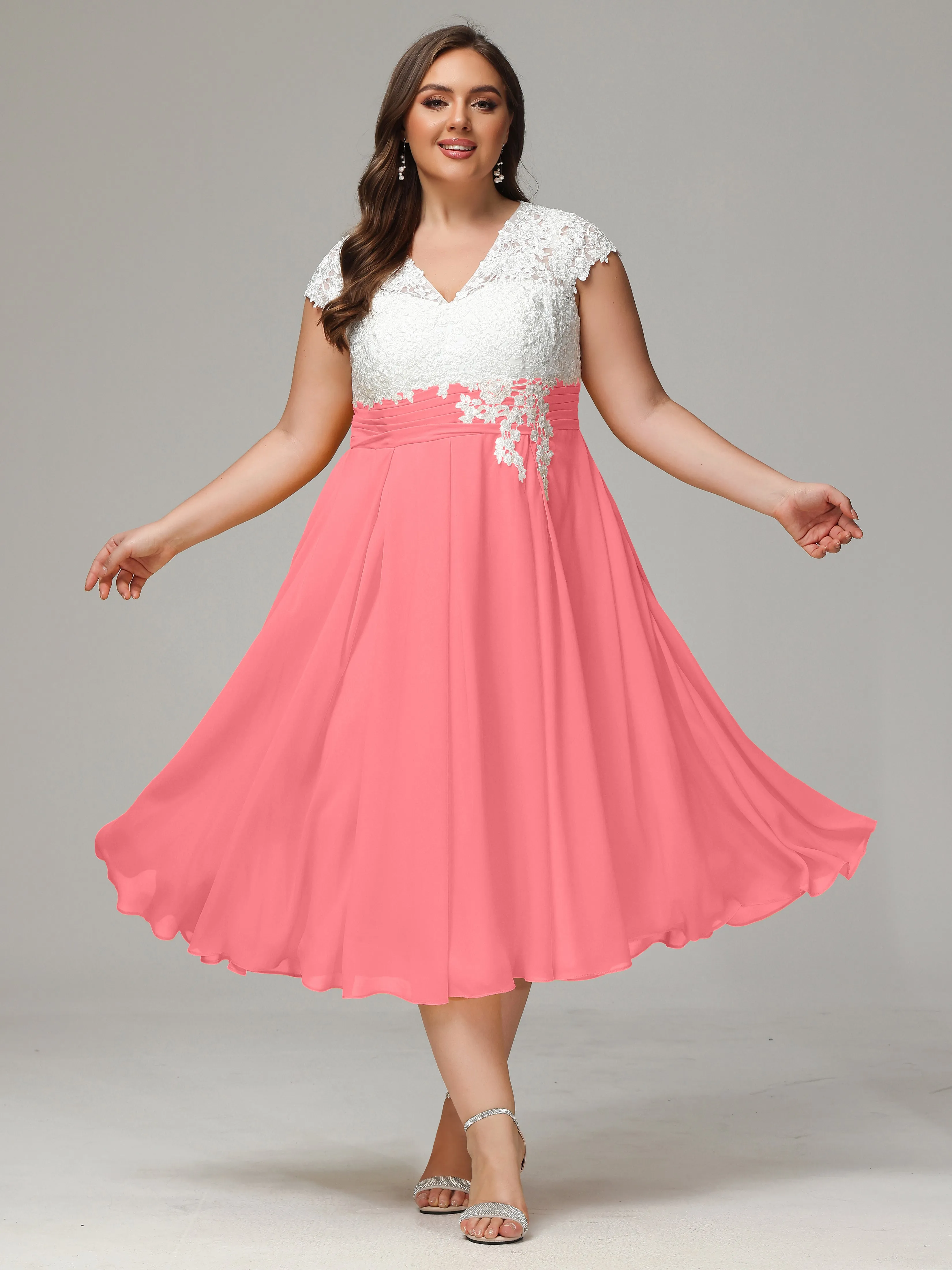 Tea-length Cap Sleeves Chiffon Mother Of The Bride Dresses