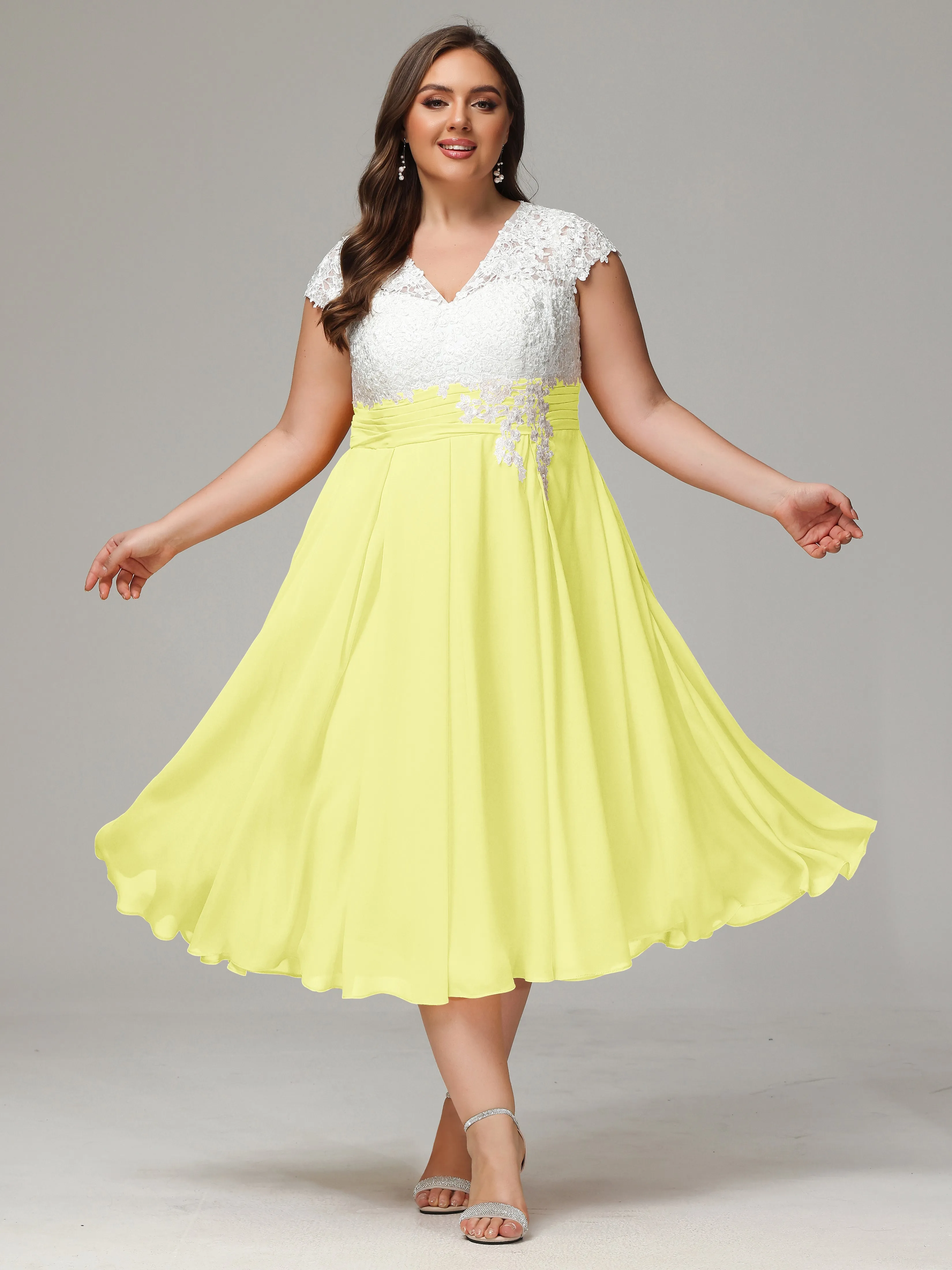 Tea-length Cap Sleeves Chiffon Mother Of The Bride Dresses