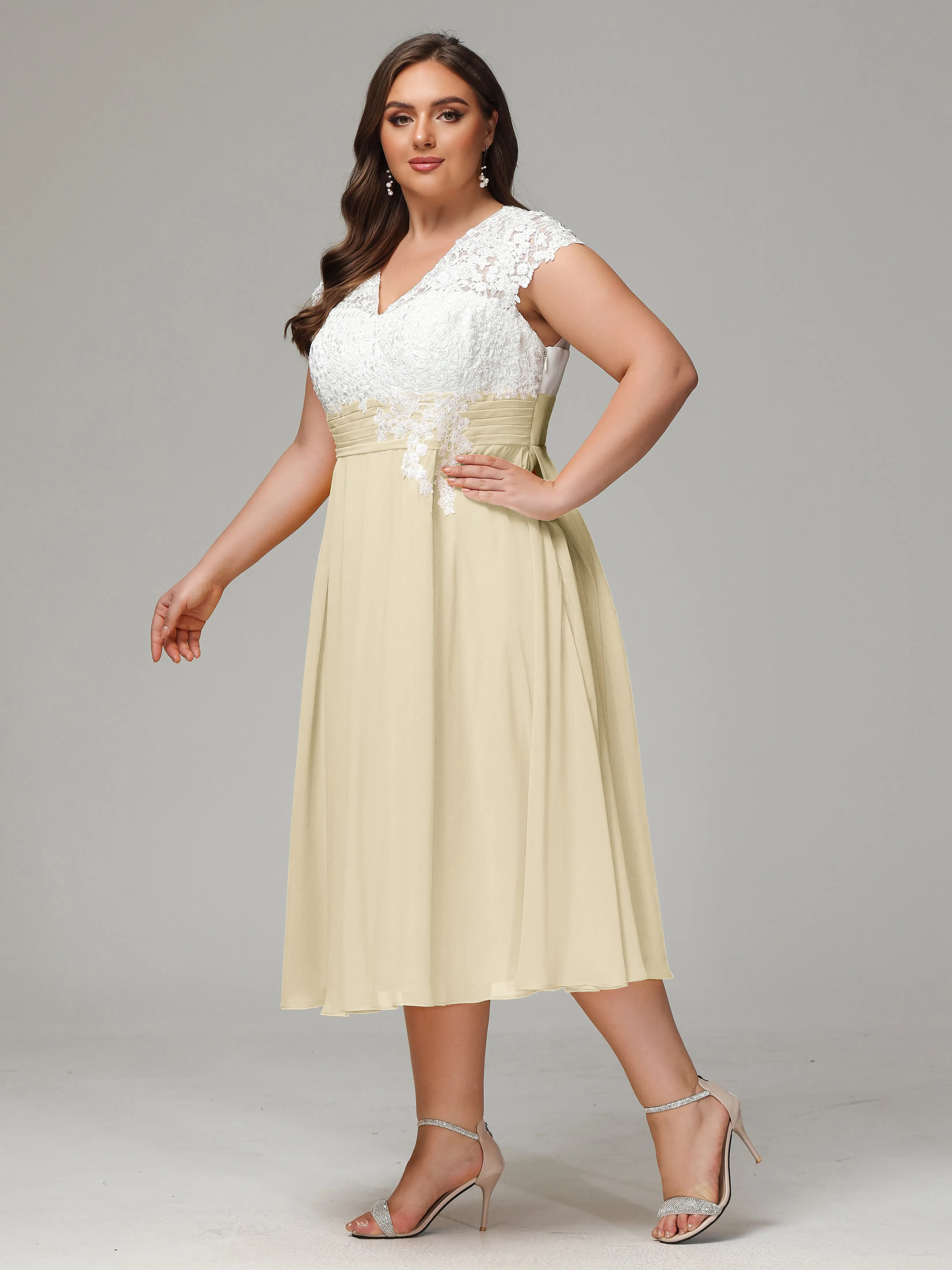 Tea-length Cap Sleeves Chiffon Mother Of The Bride Dresses
