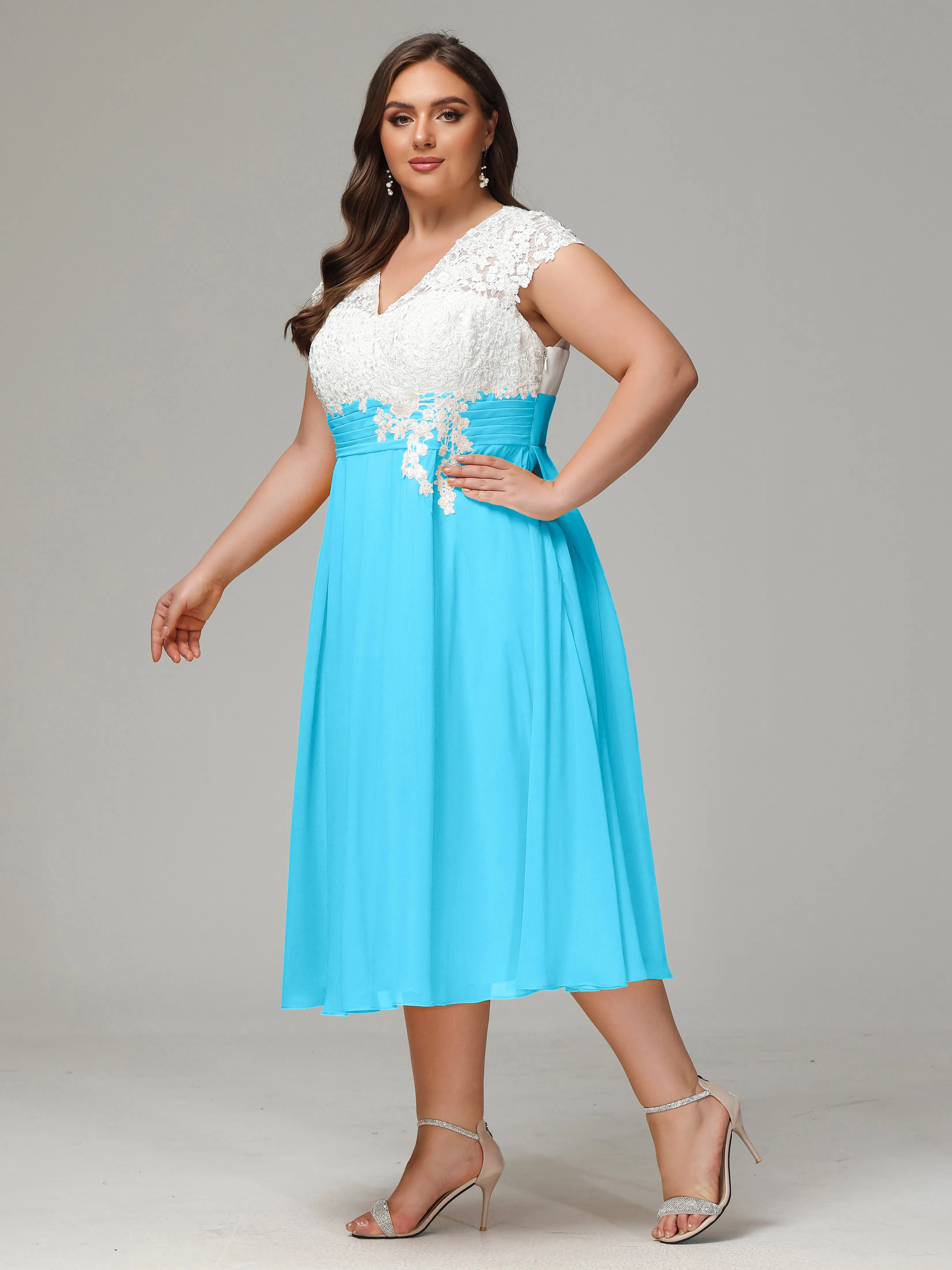 Tea-length Cap Sleeves Chiffon Mother Of The Bride Dresses