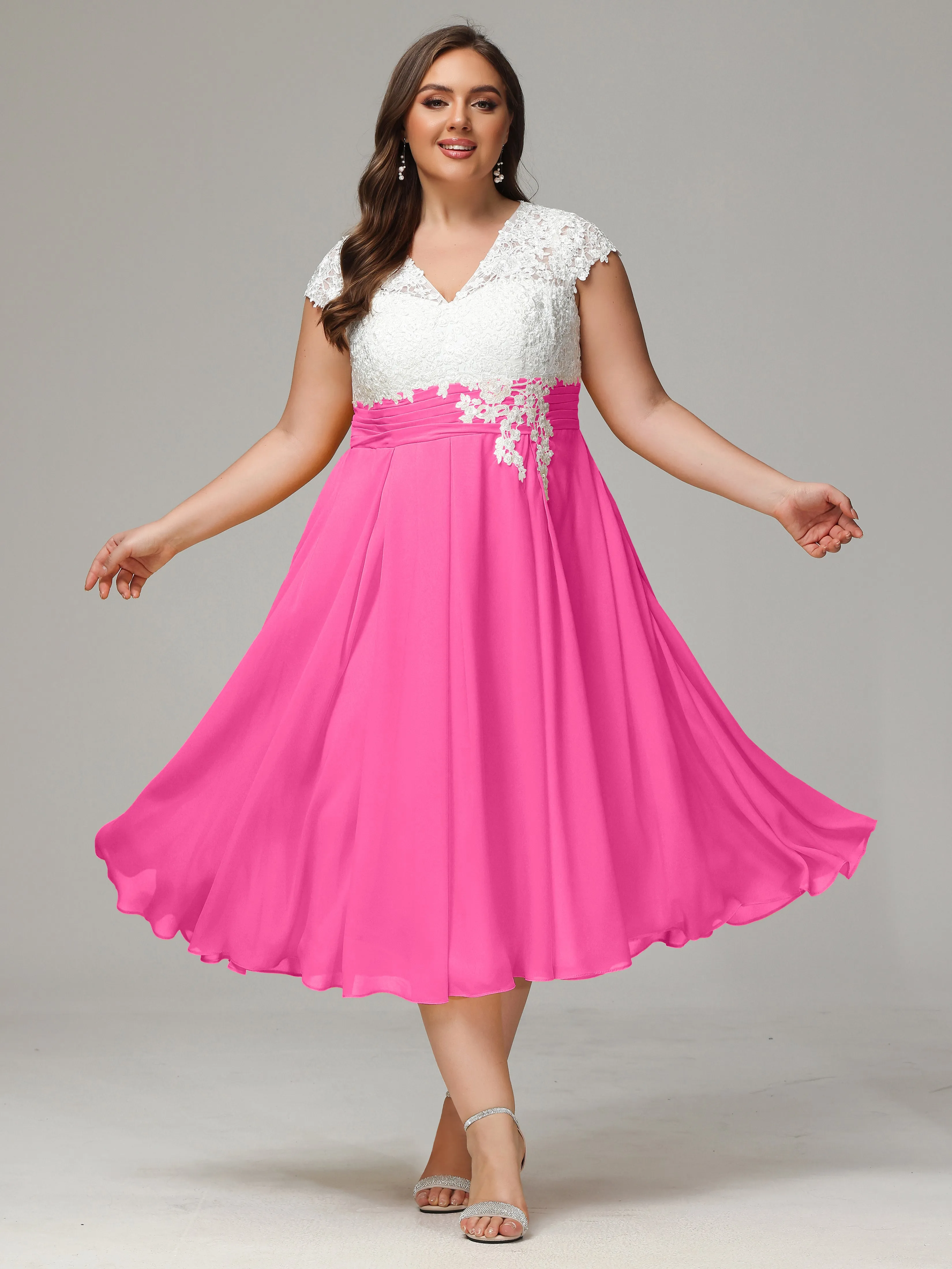Tea-length Cap Sleeves Chiffon Mother Of The Bride Dresses