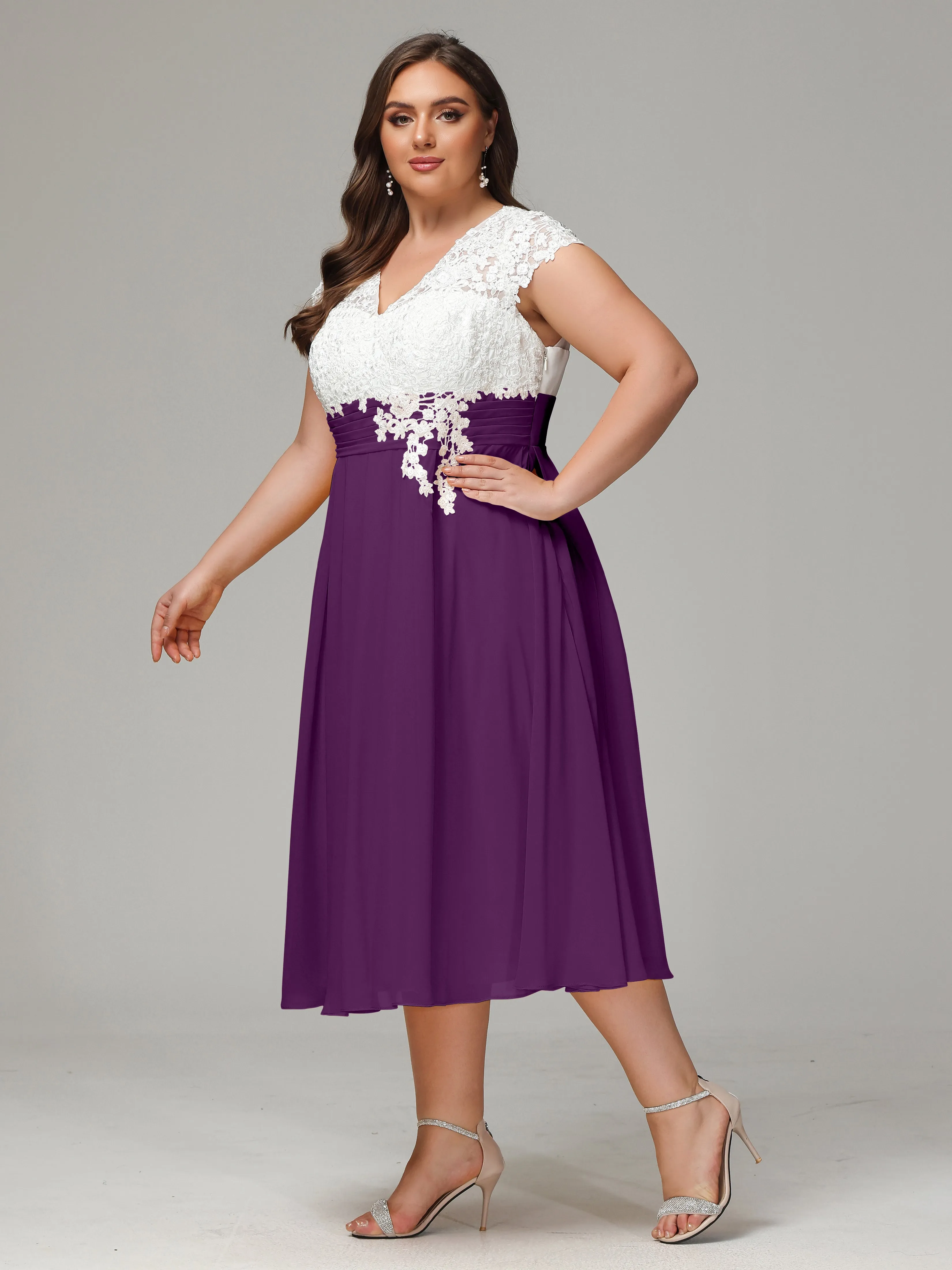 Tea-length Cap Sleeves Chiffon Mother Of The Bride Dresses