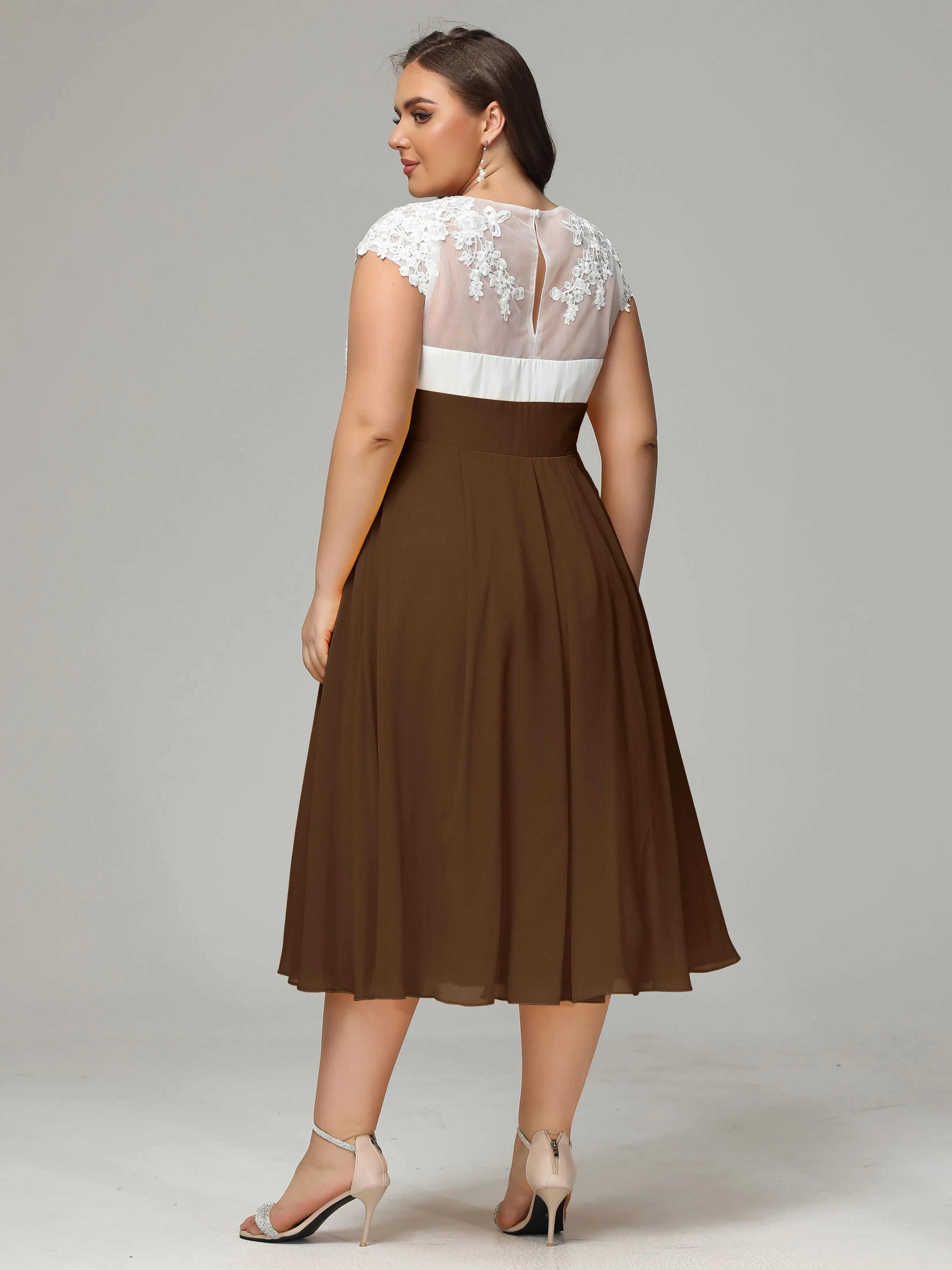 Tea-length Cap Sleeves Chiffon Mother Of The Bride Dresses