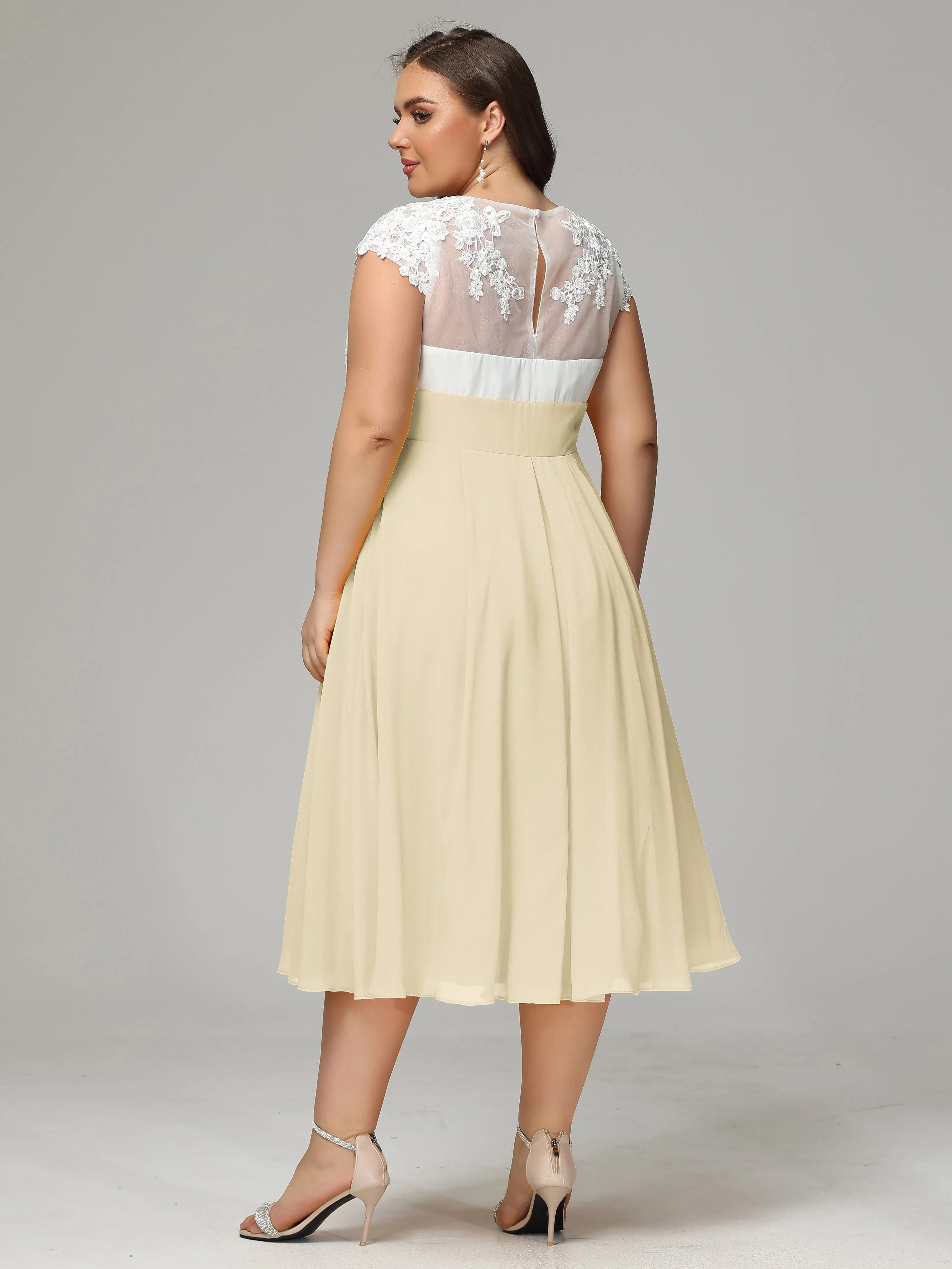 Tea-length Cap Sleeves Chiffon Mother Of The Bride Dresses