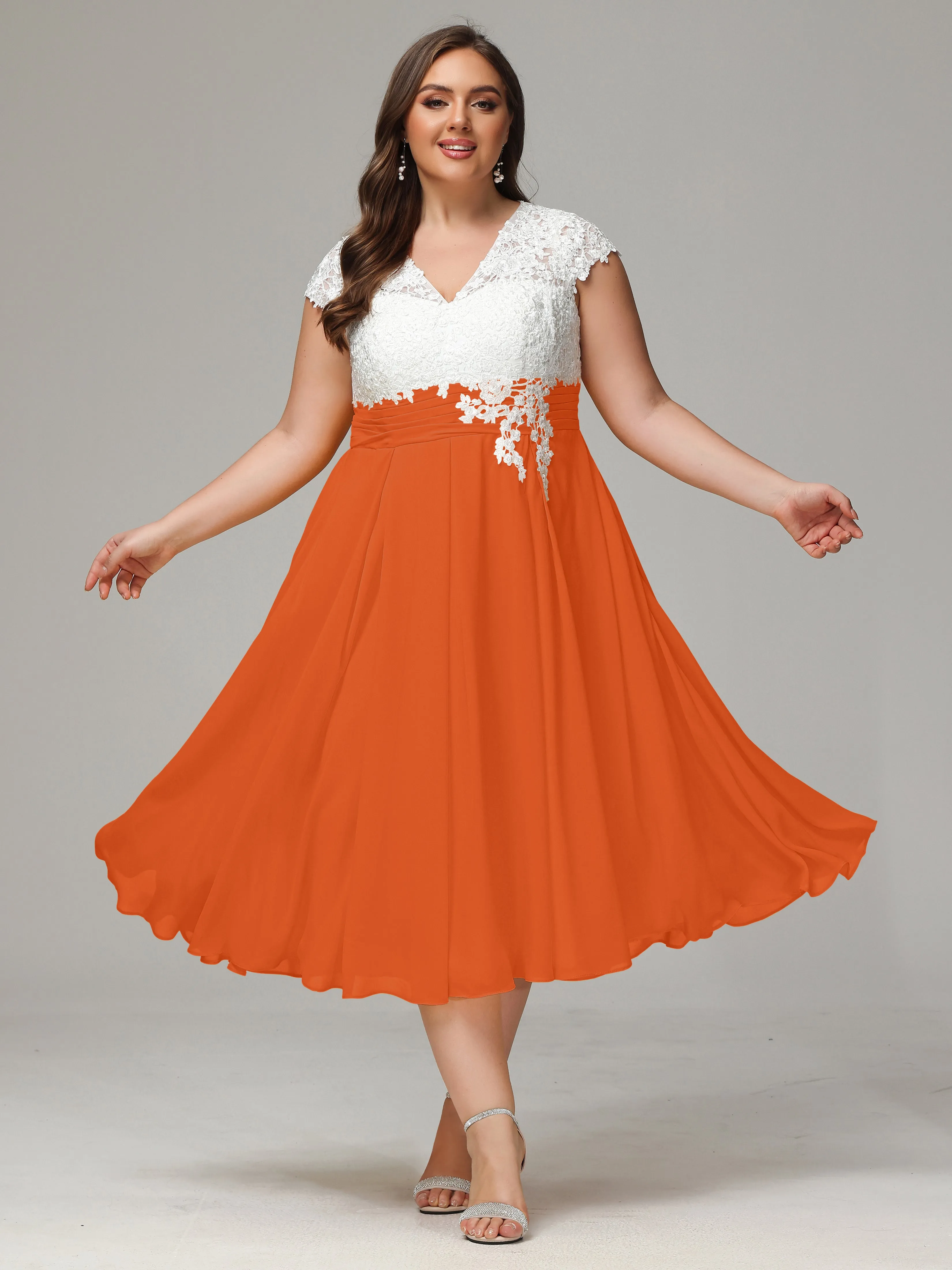 Tea-length Cap Sleeves Chiffon Mother Of The Bride Dresses