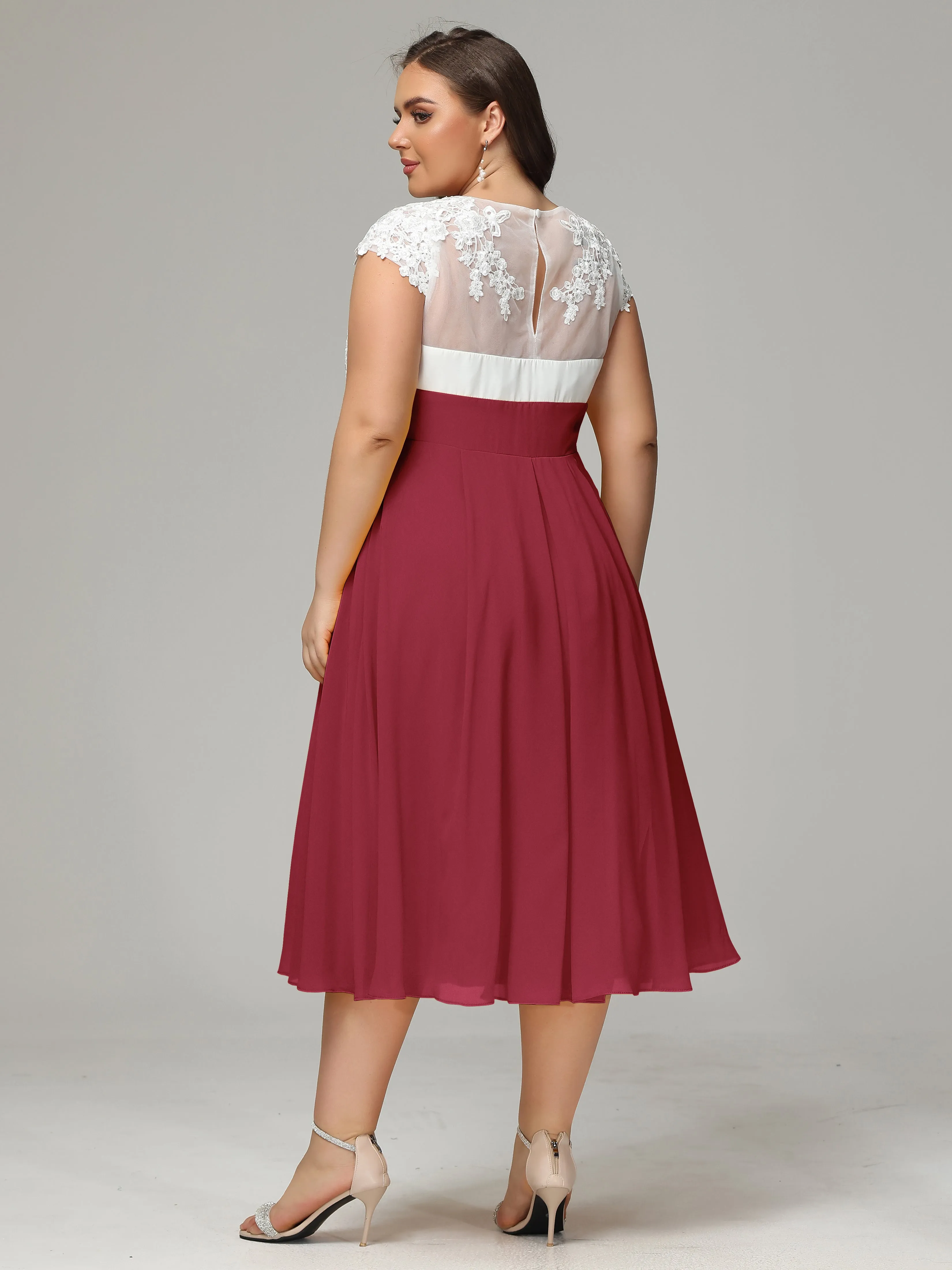 Tea-length Cap Sleeves Chiffon Mother Of The Bride Dresses