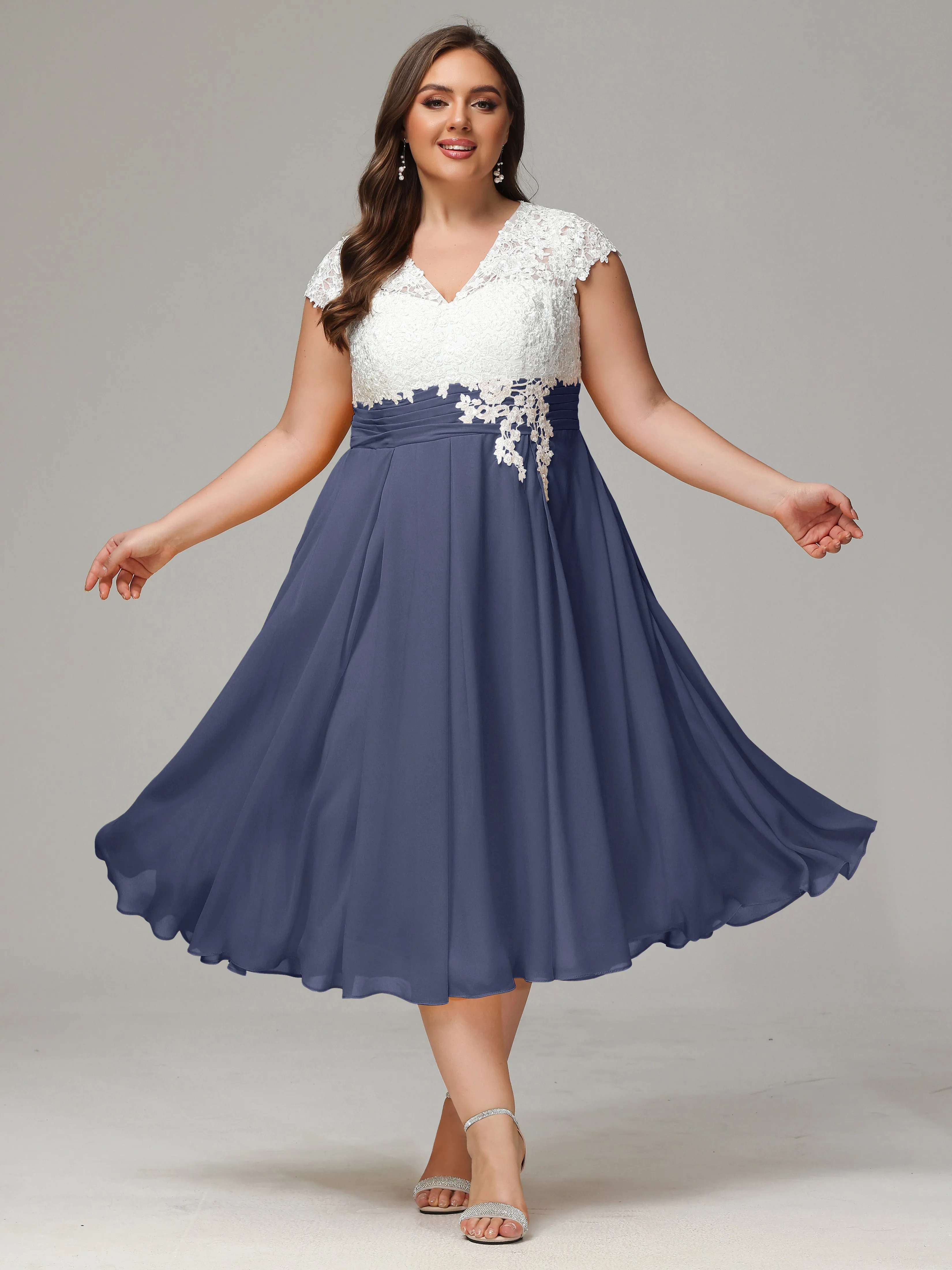 Tea-length Cap Sleeves Chiffon Mother Of The Bride Dresses