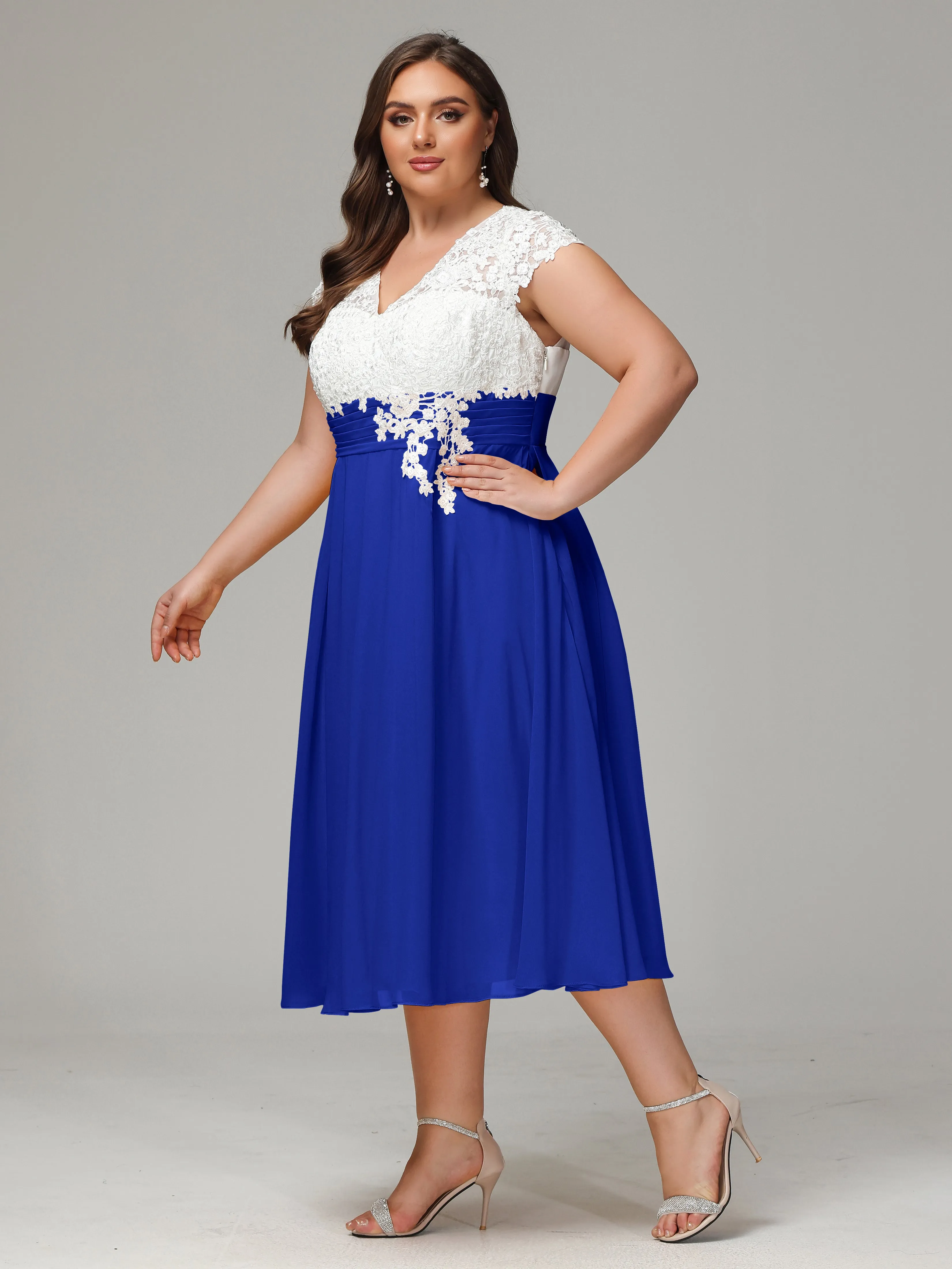 Tea-length Cap Sleeves Chiffon Mother Of The Bride Dresses