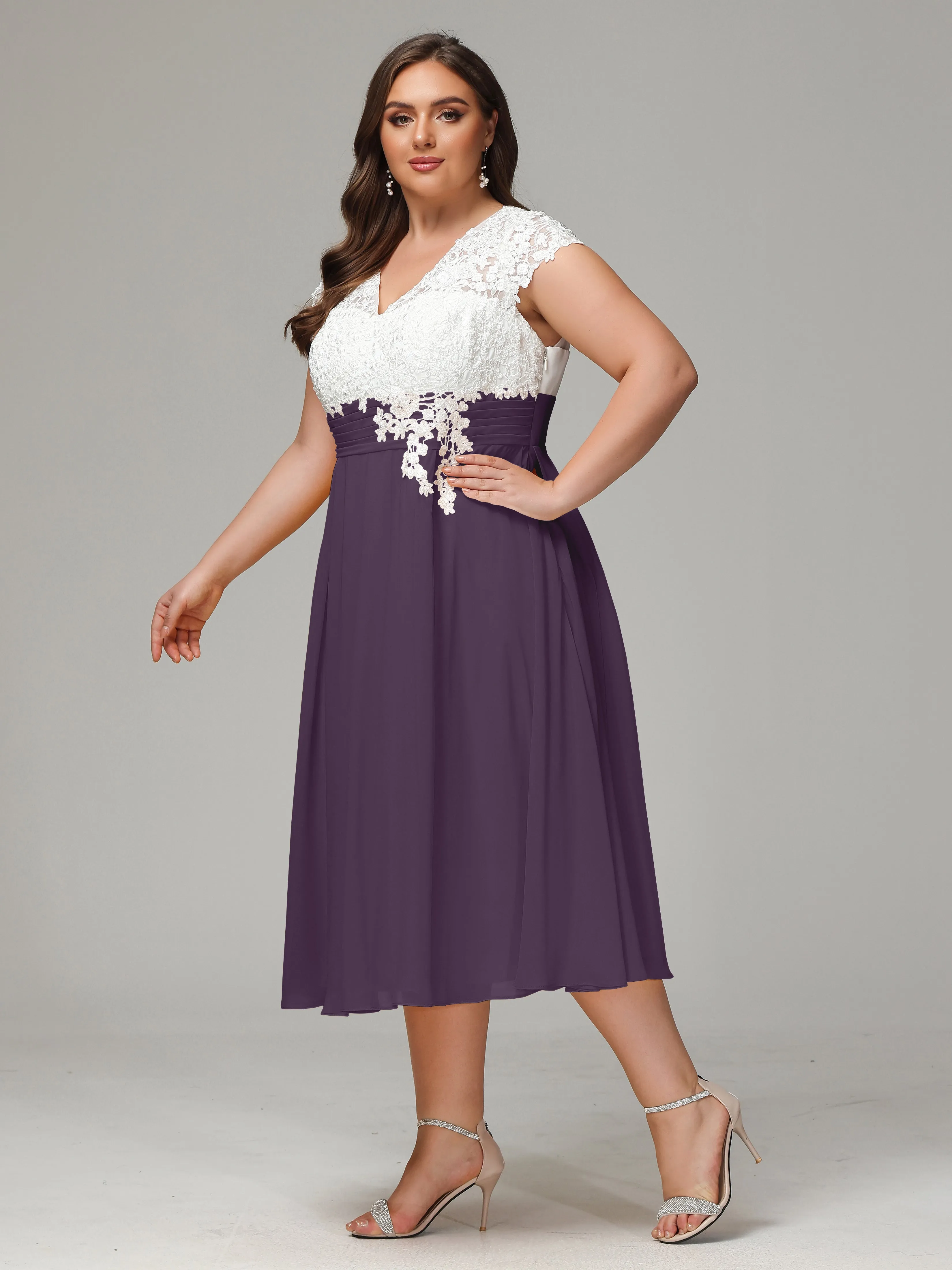 Tea-length Cap Sleeves Chiffon Mother Of The Bride Dresses