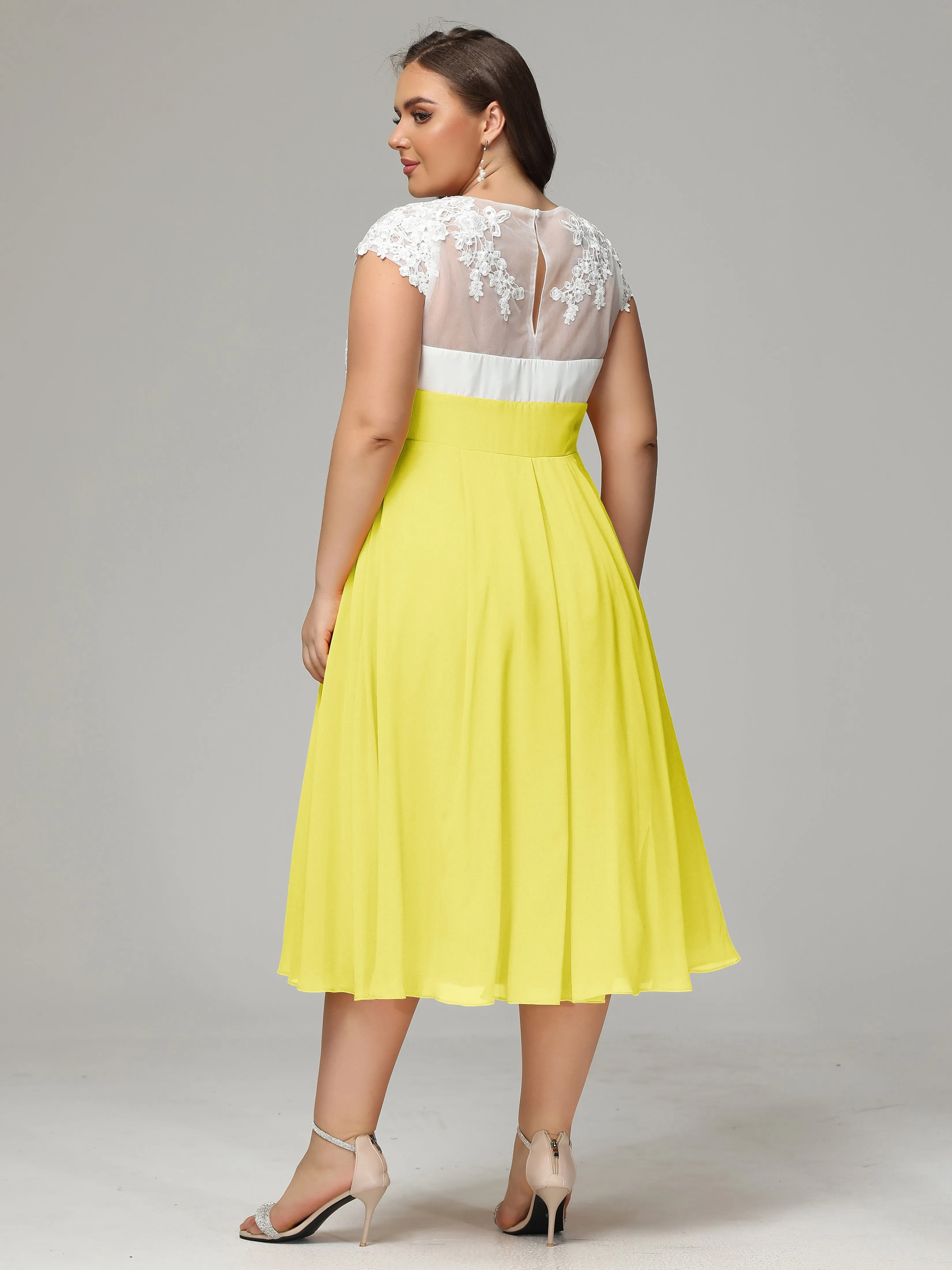 Tea-length Cap Sleeves Chiffon Mother Of The Bride Dresses