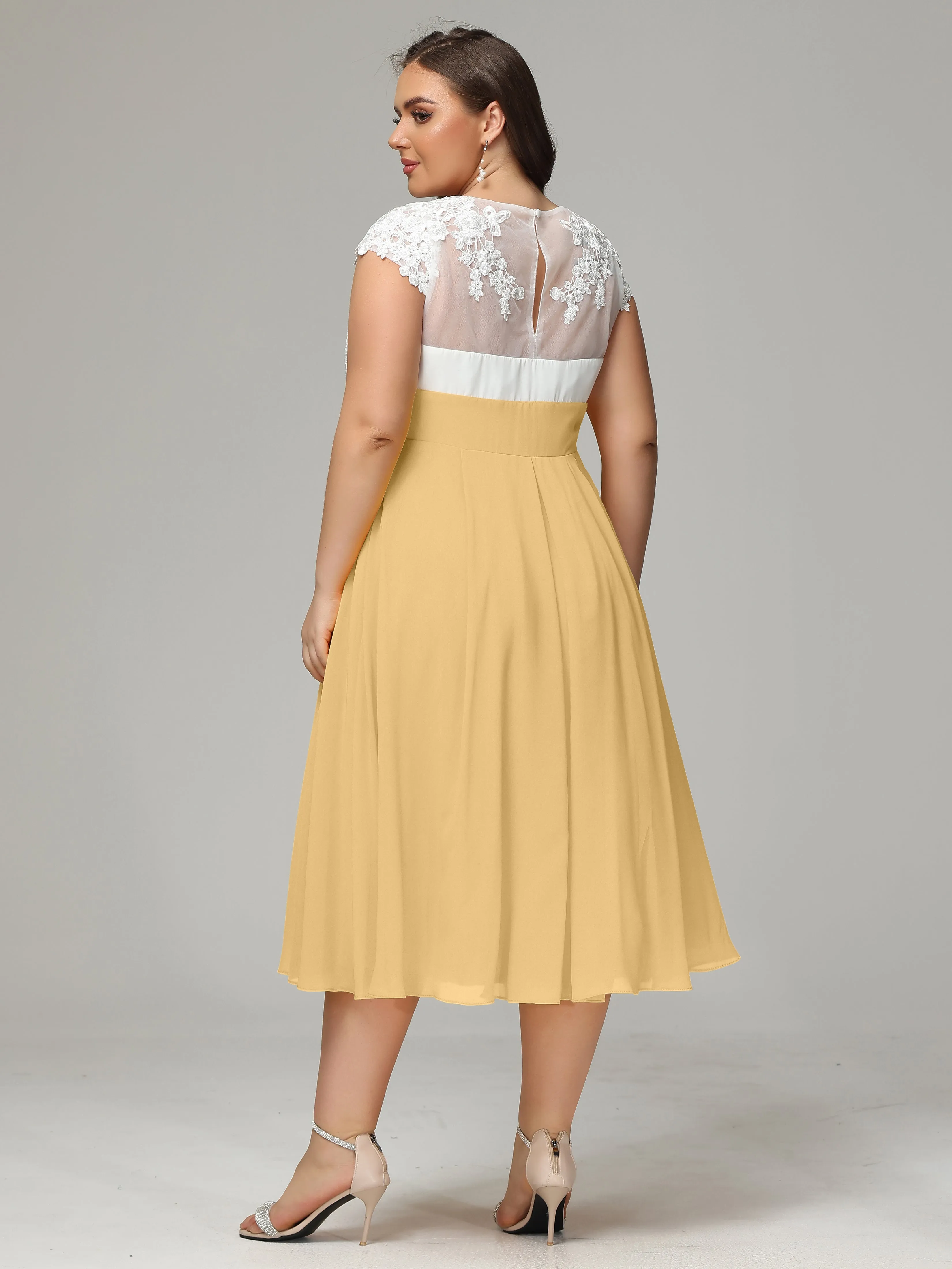 Tea-length Cap Sleeves Chiffon Mother Of The Bride Dresses