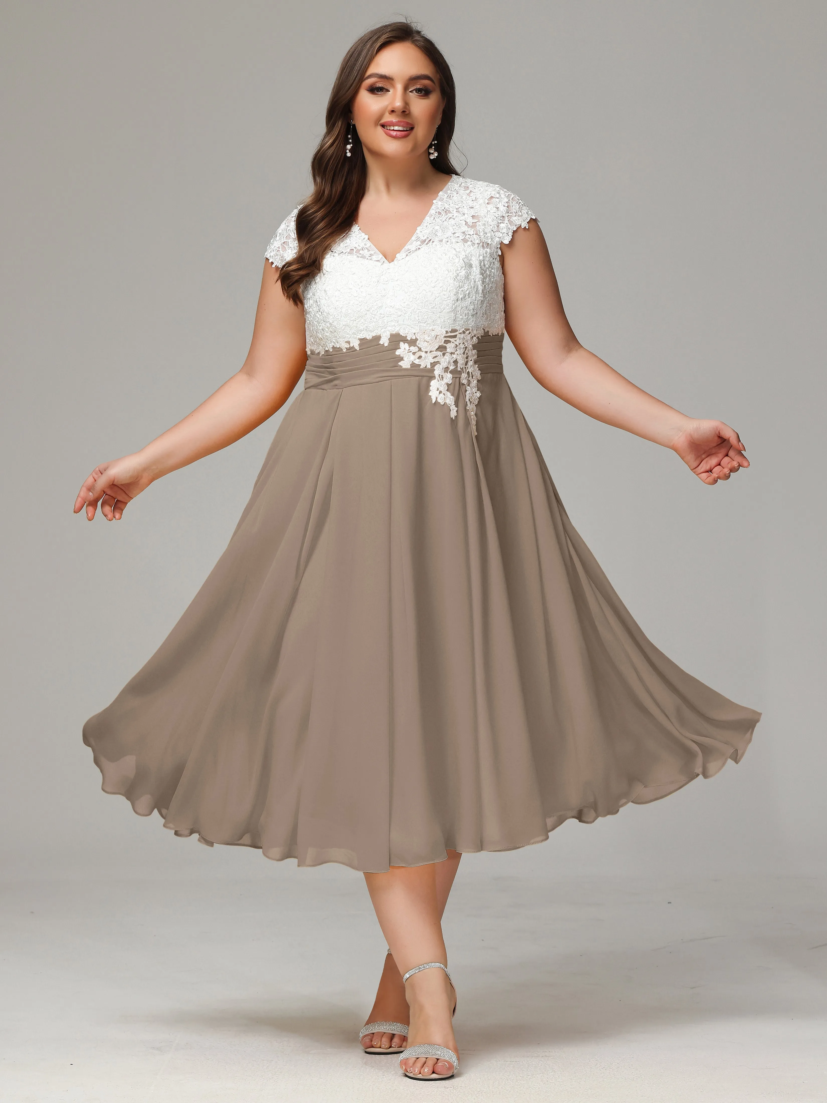 Tea-length Cap Sleeves Chiffon Mother Of The Bride Dresses