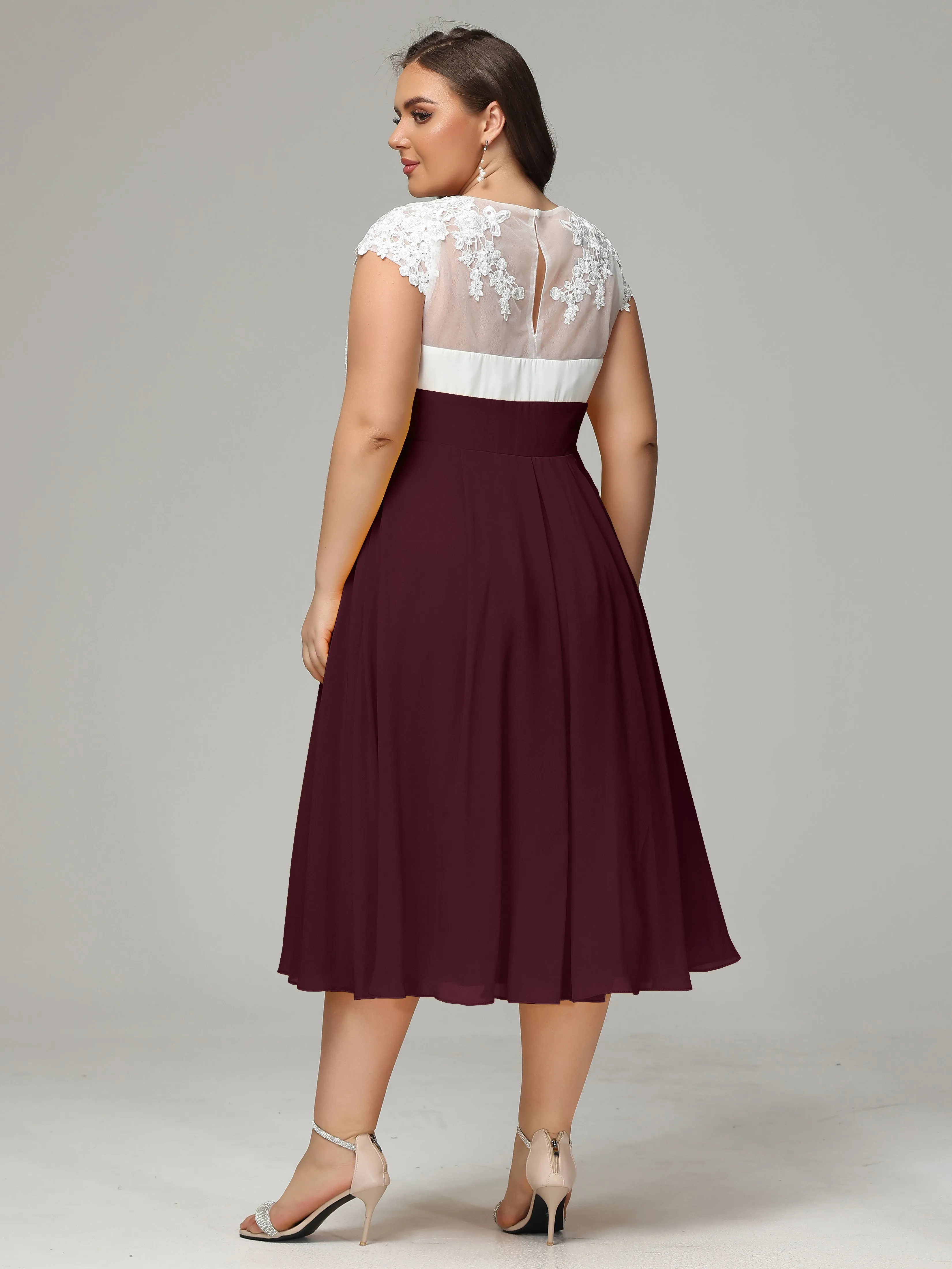 Tea-length Cap Sleeves Chiffon Mother Of The Bride Dresses