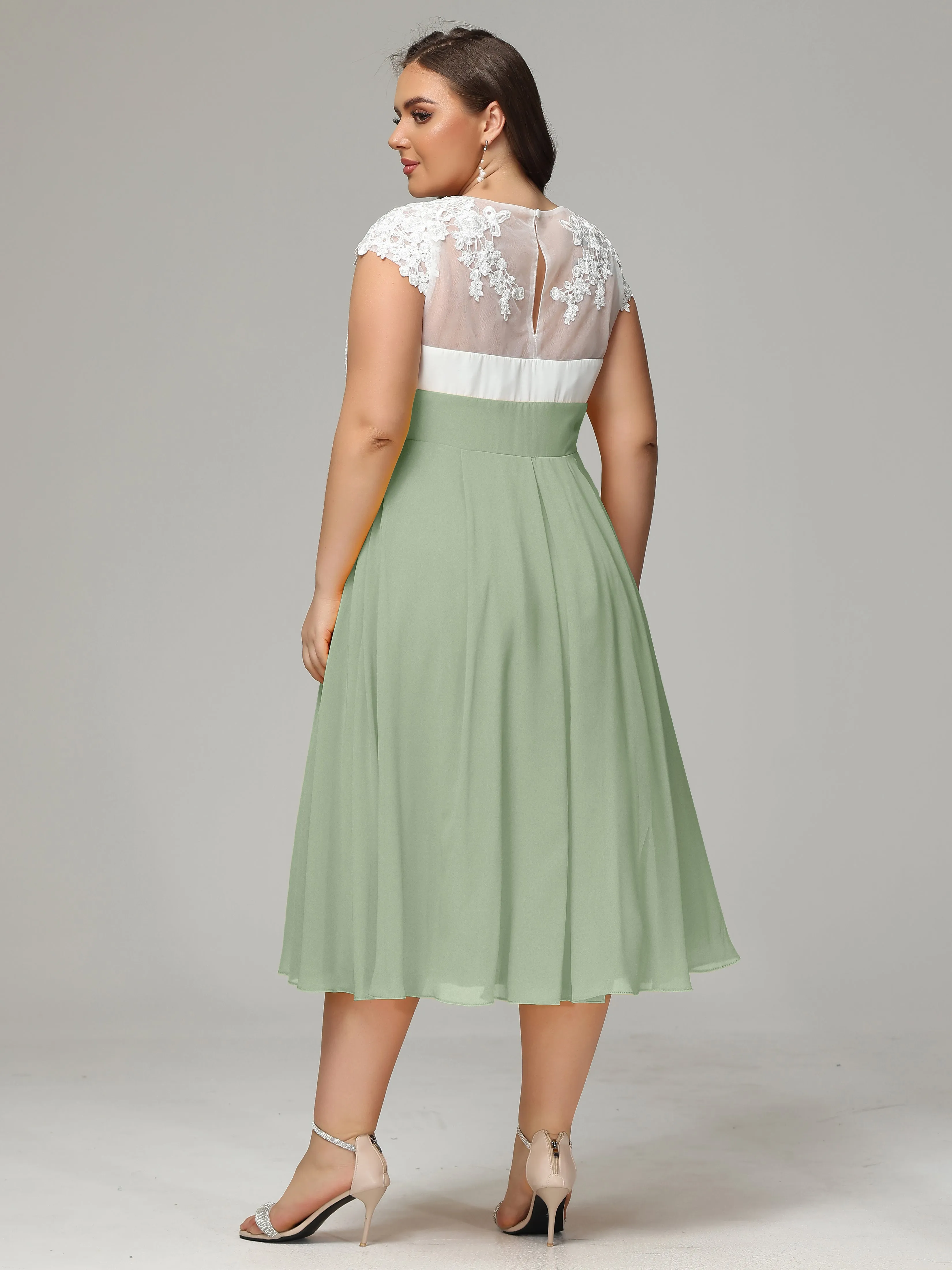 Tea-length Cap Sleeves Chiffon Mother Of The Bride Dresses