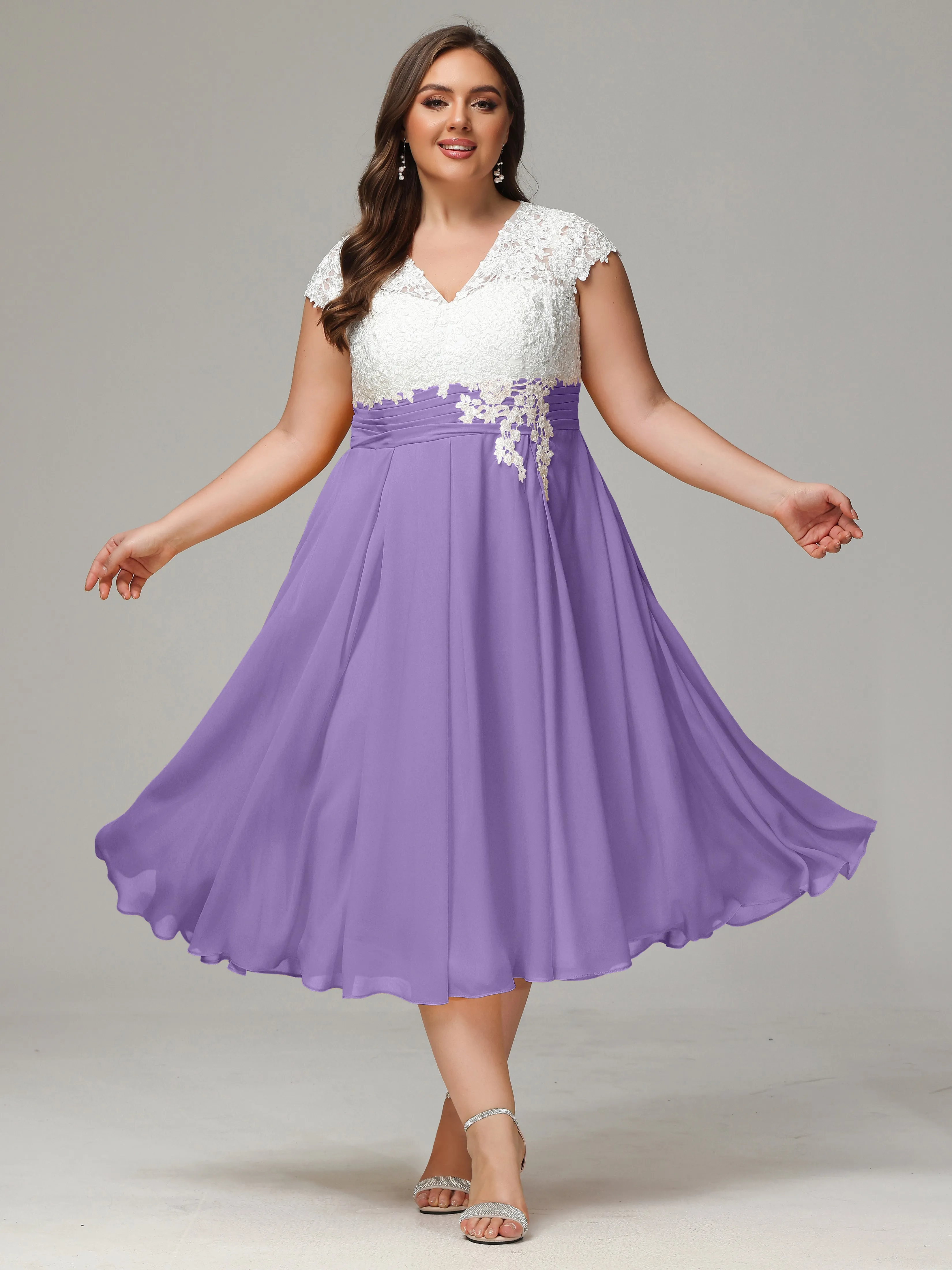 Tea-length Cap Sleeves Chiffon Mother Of The Bride Dresses