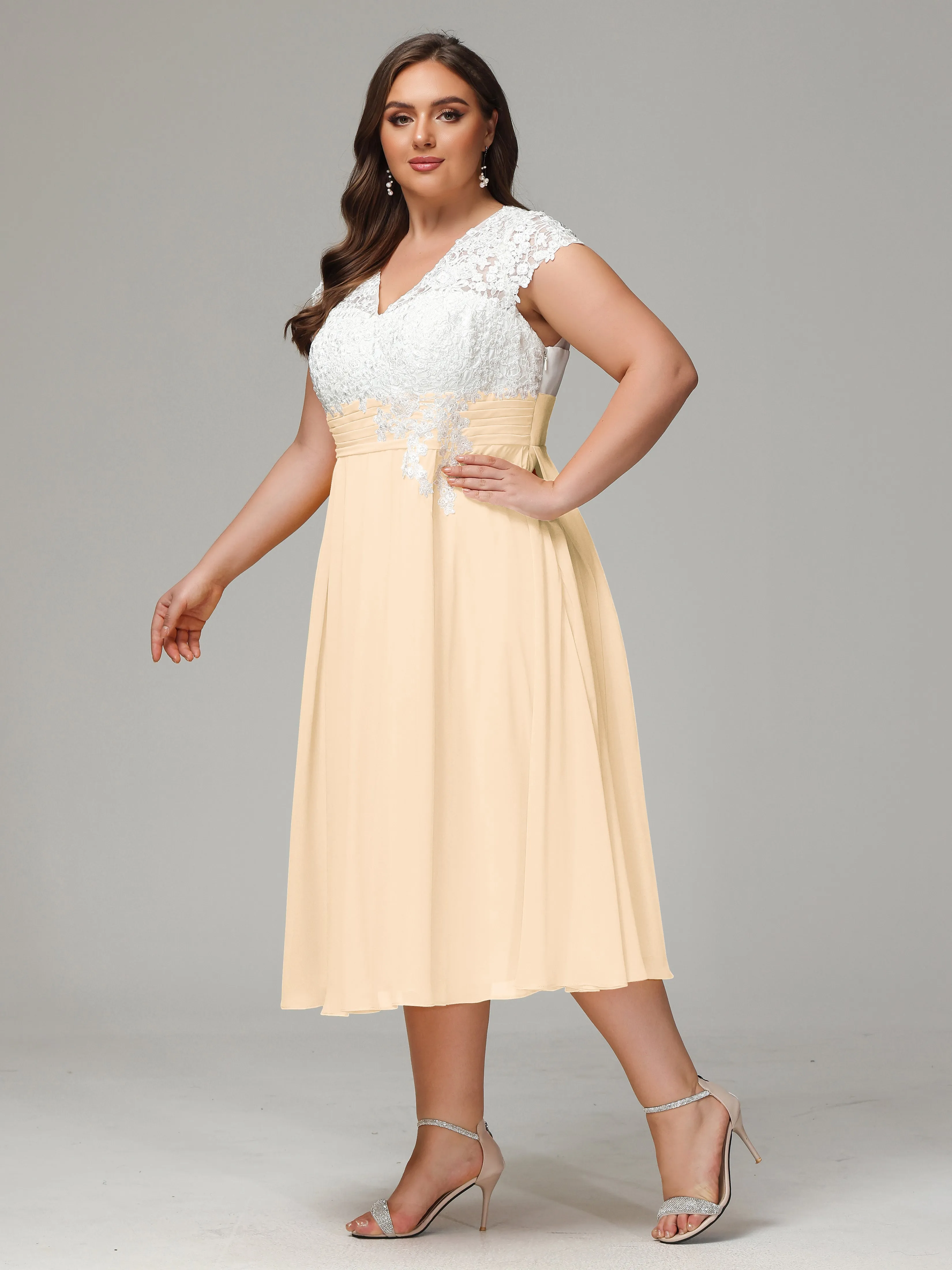 Tea-length Cap Sleeves Chiffon Mother Of The Bride Dresses