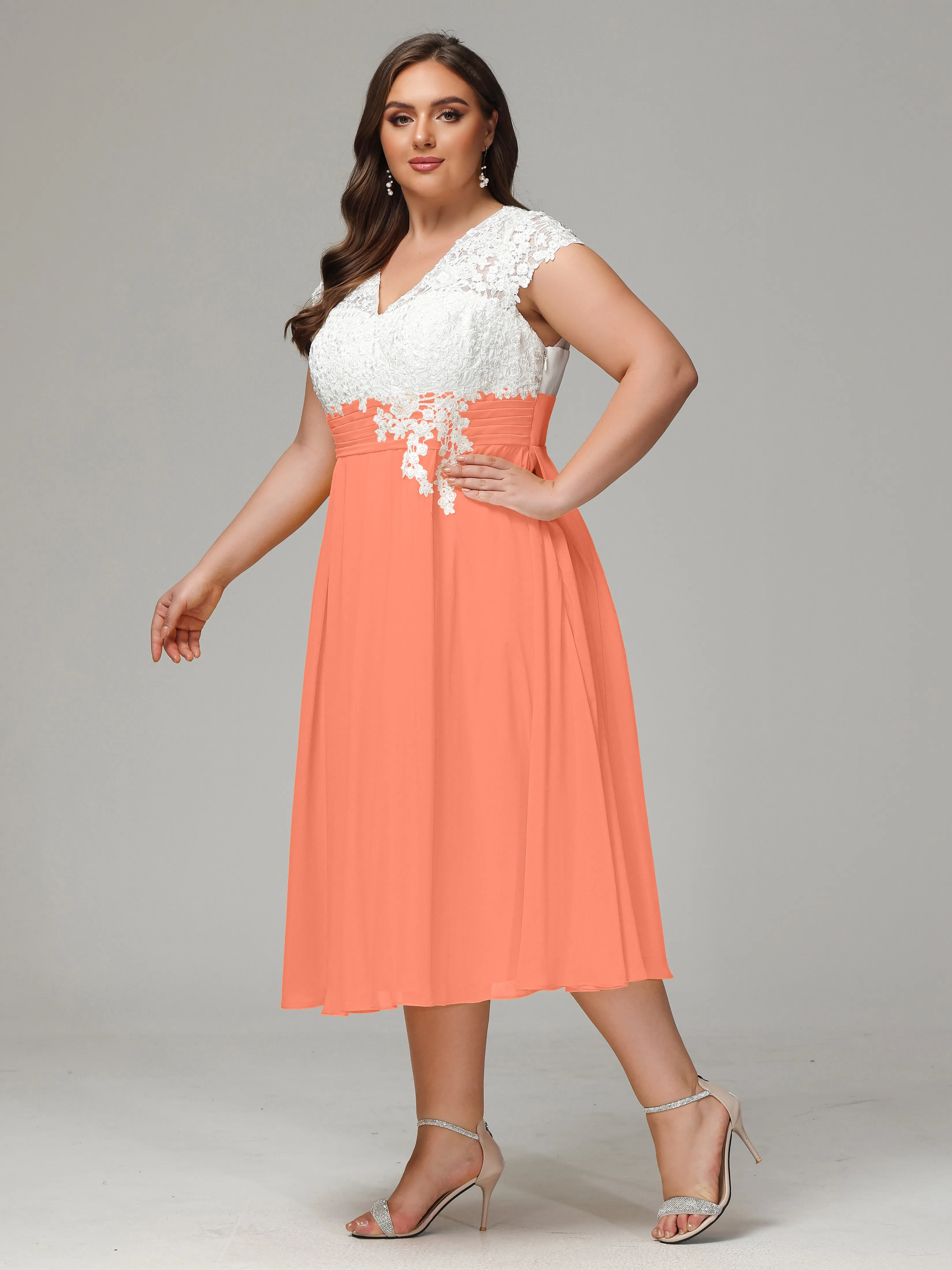 Tea-length Cap Sleeves Chiffon Mother Of The Bride Dresses