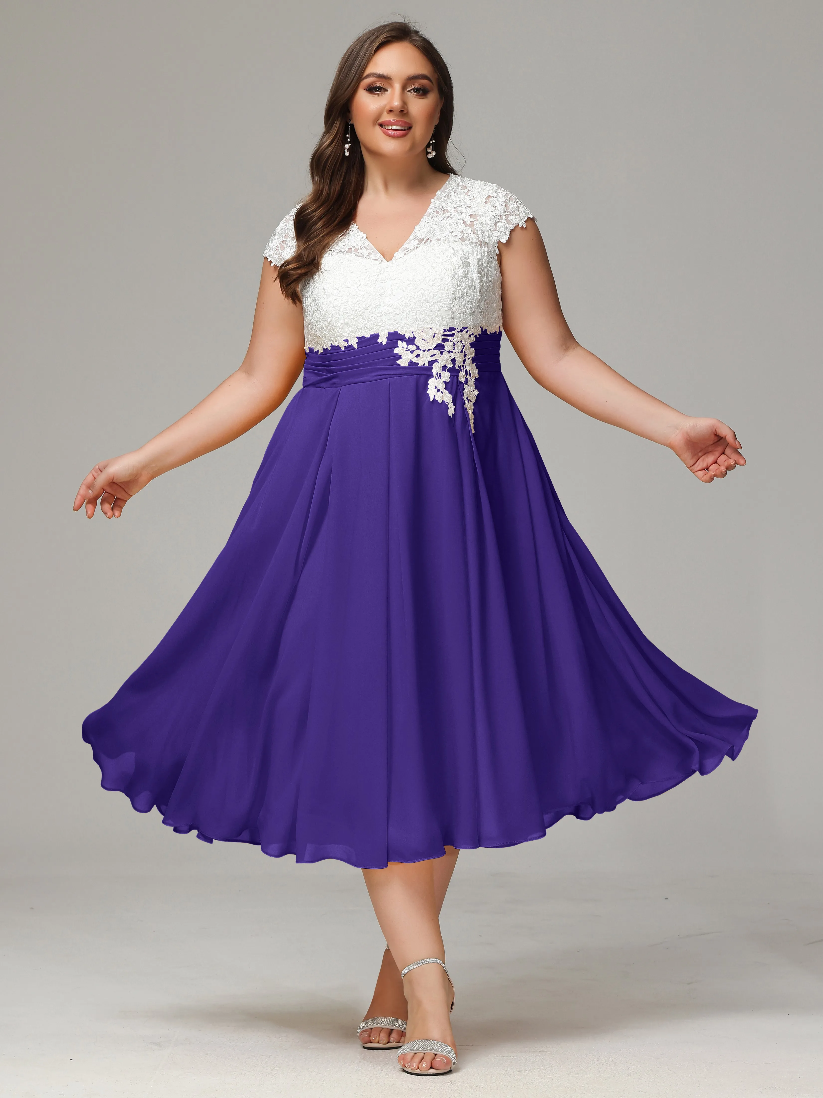 Tea-length Cap Sleeves Chiffon Mother Of The Bride Dresses