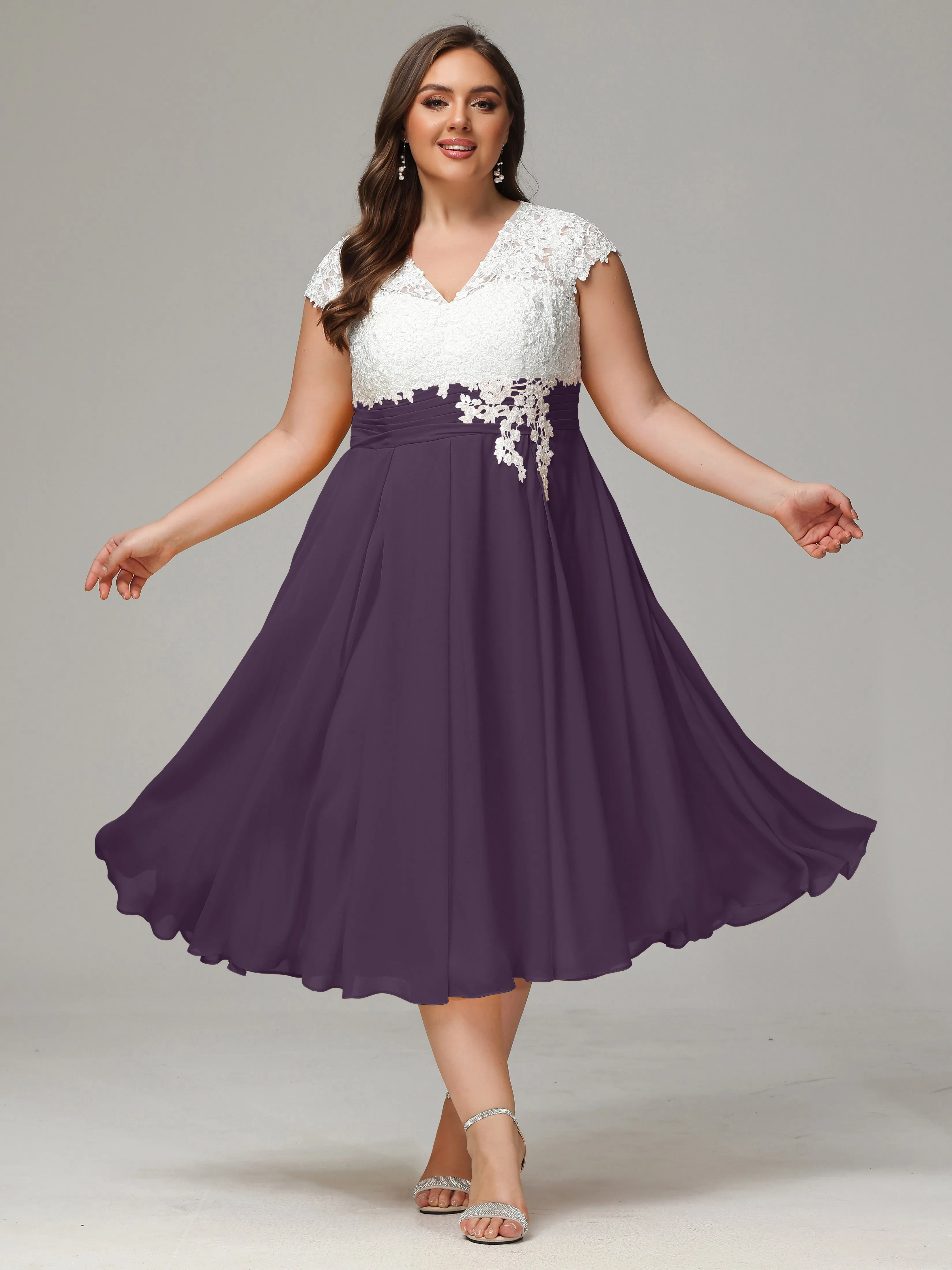 Tea-length Cap Sleeves Chiffon Mother Of The Bride Dresses