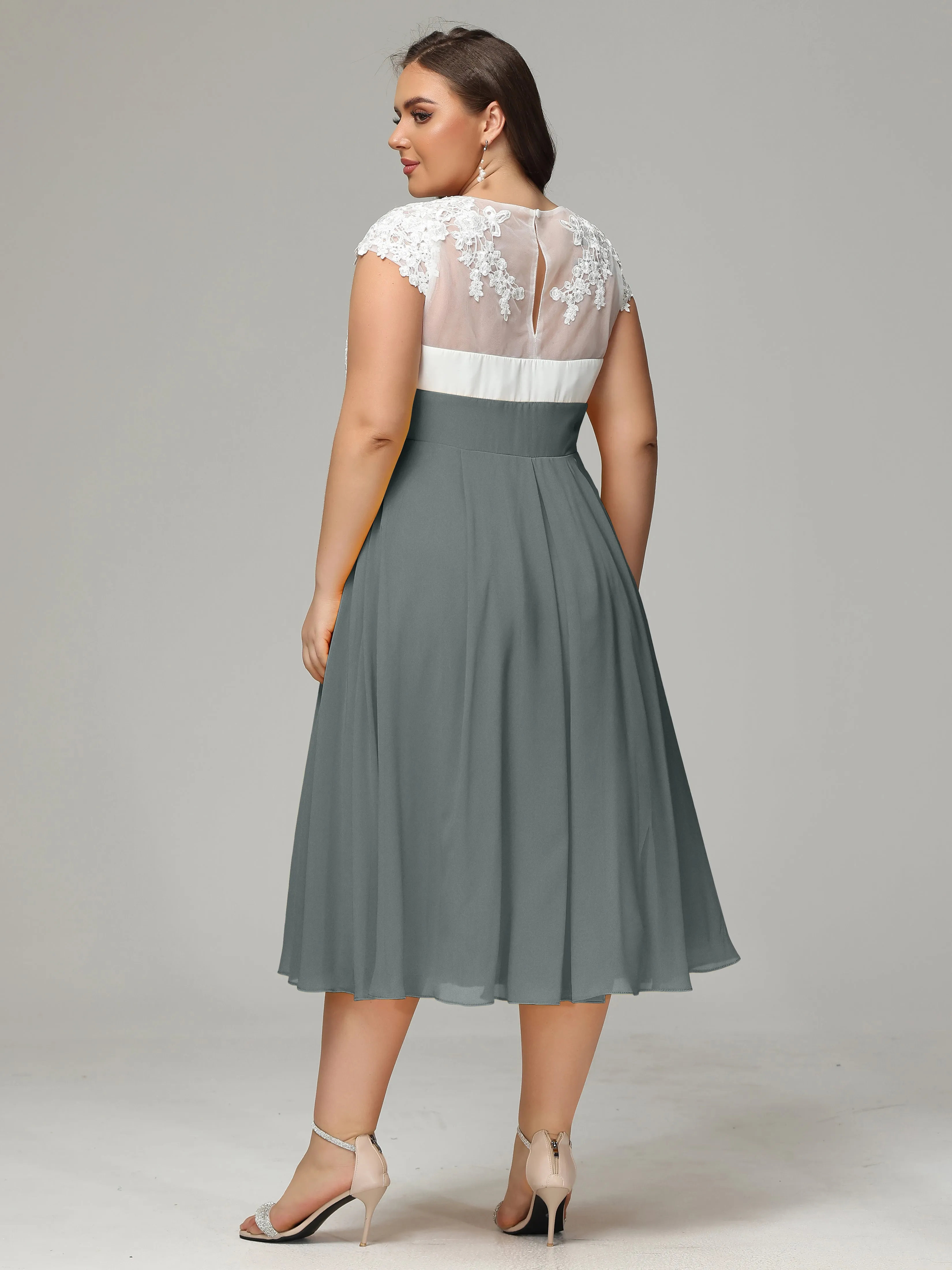 Tea-length Cap Sleeves Chiffon Mother Of The Bride Dresses