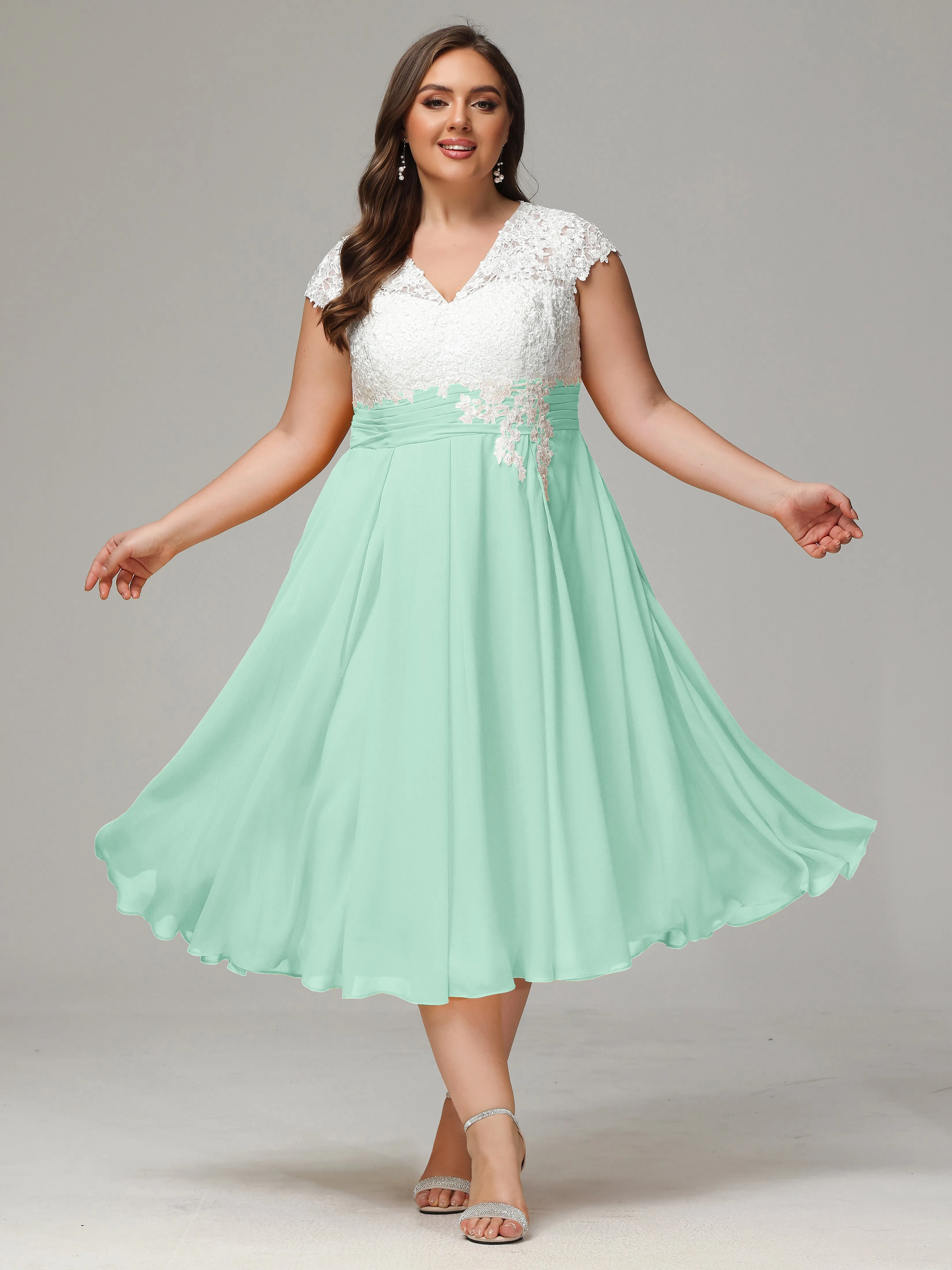 Tea-length Cap Sleeves Chiffon Mother Of The Bride Dresses