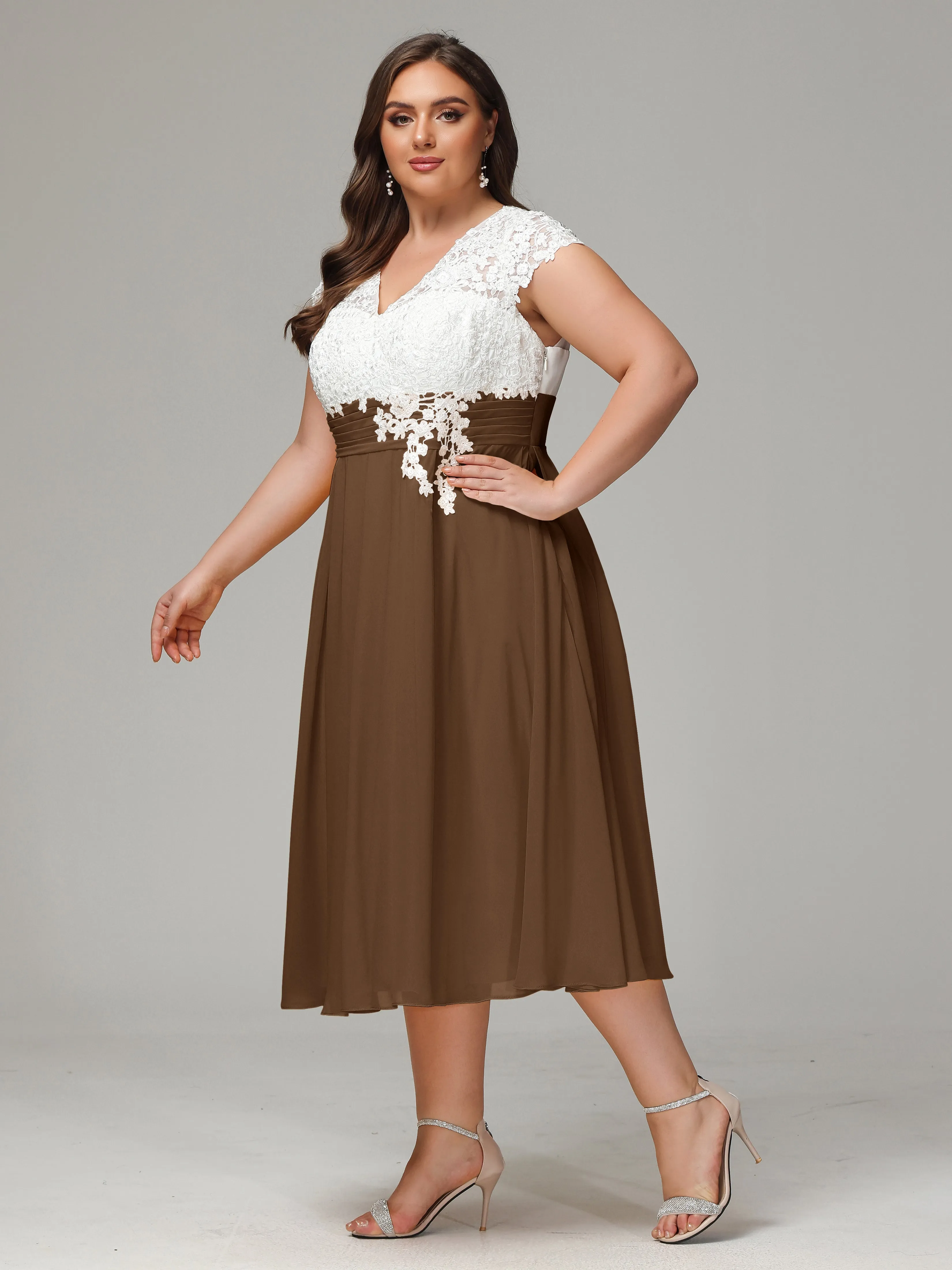 Tea-length Cap Sleeves Chiffon Mother Of The Bride Dresses
