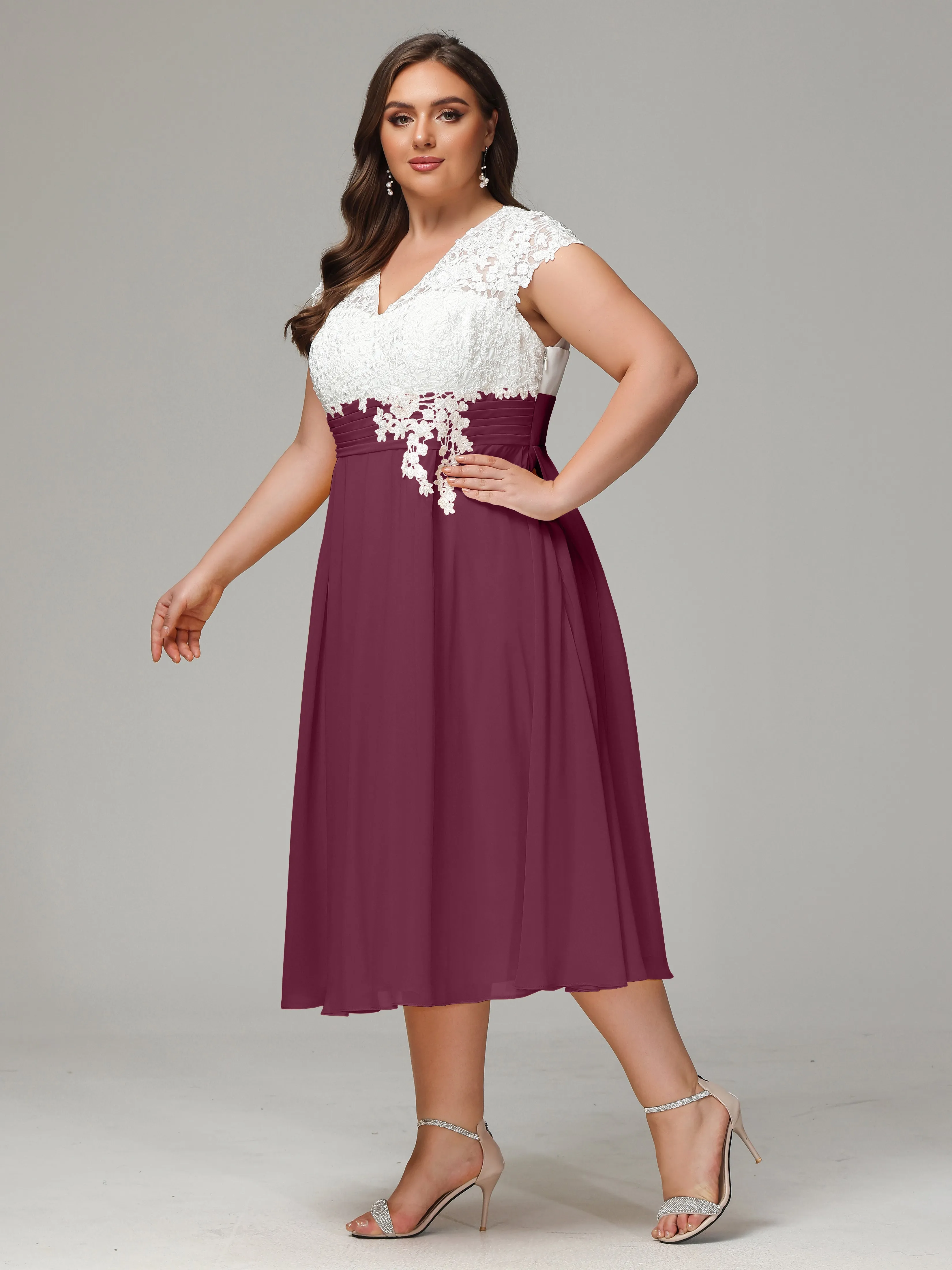 Tea-length Cap Sleeves Chiffon Mother Of The Bride Dresses