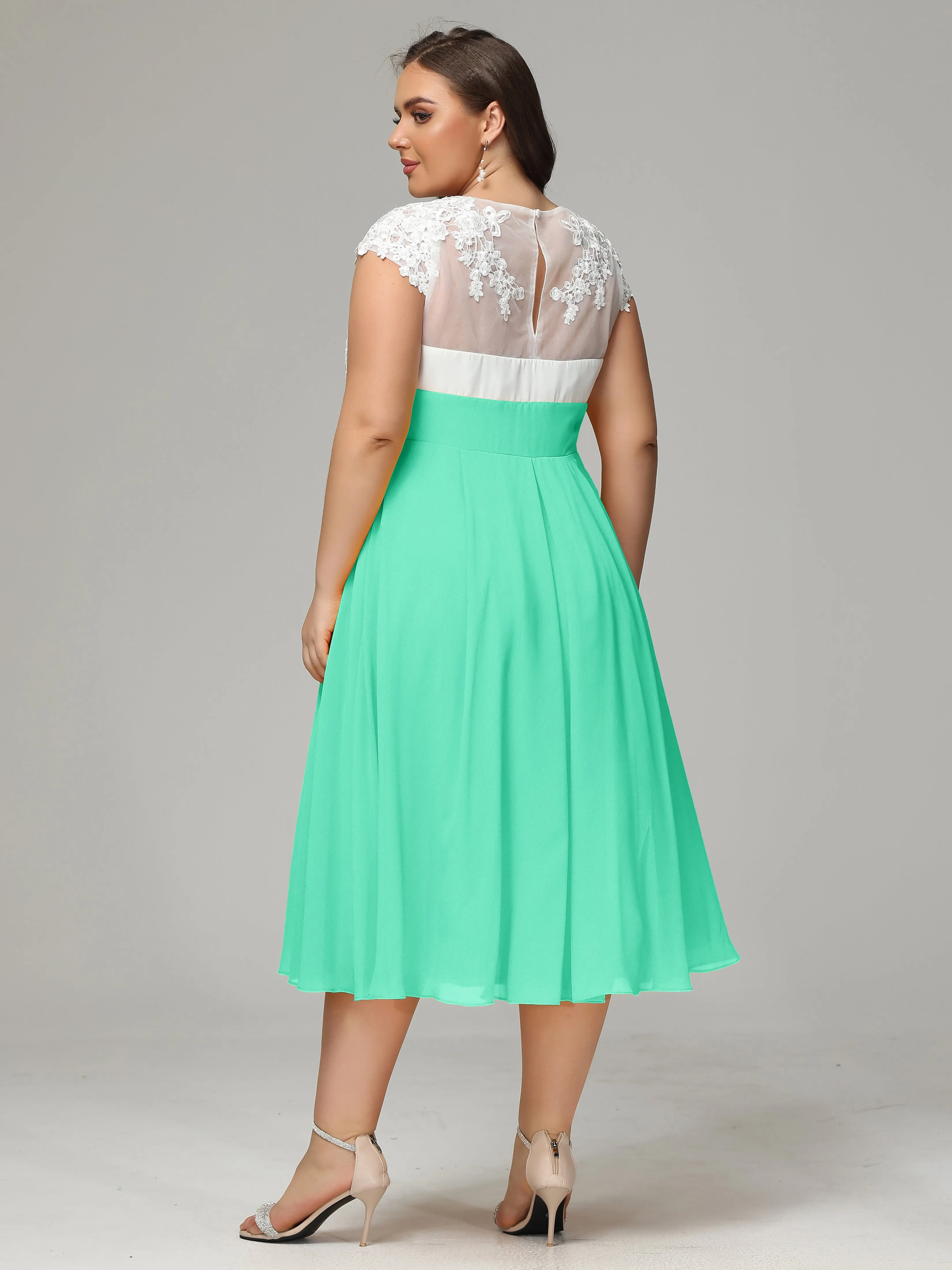 Tea-length Cap Sleeves Chiffon Mother Of The Bride Dresses
