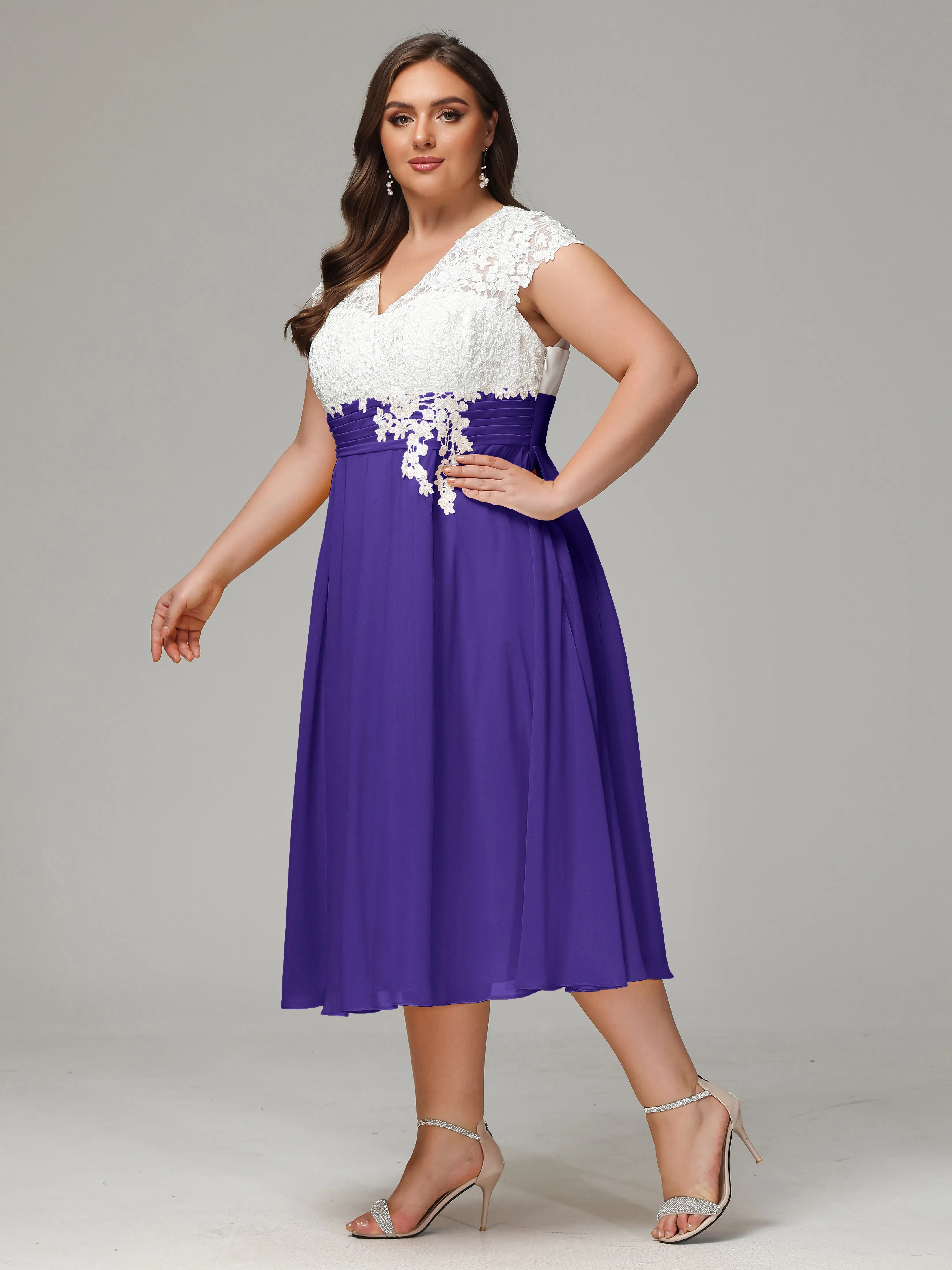 Tea-length Cap Sleeves Chiffon Mother Of The Bride Dresses