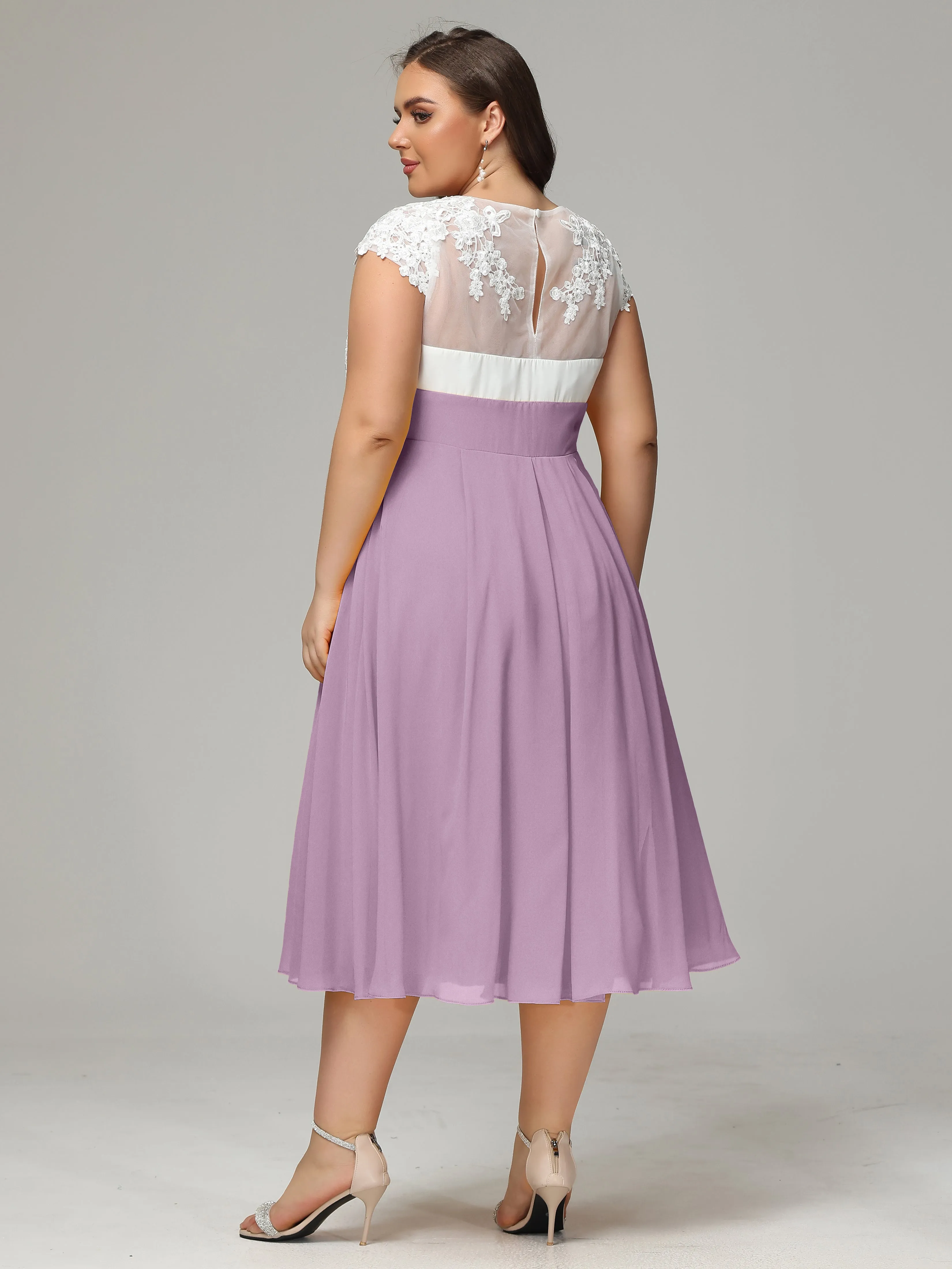 Tea-length Cap Sleeves Chiffon Mother Of The Bride Dresses