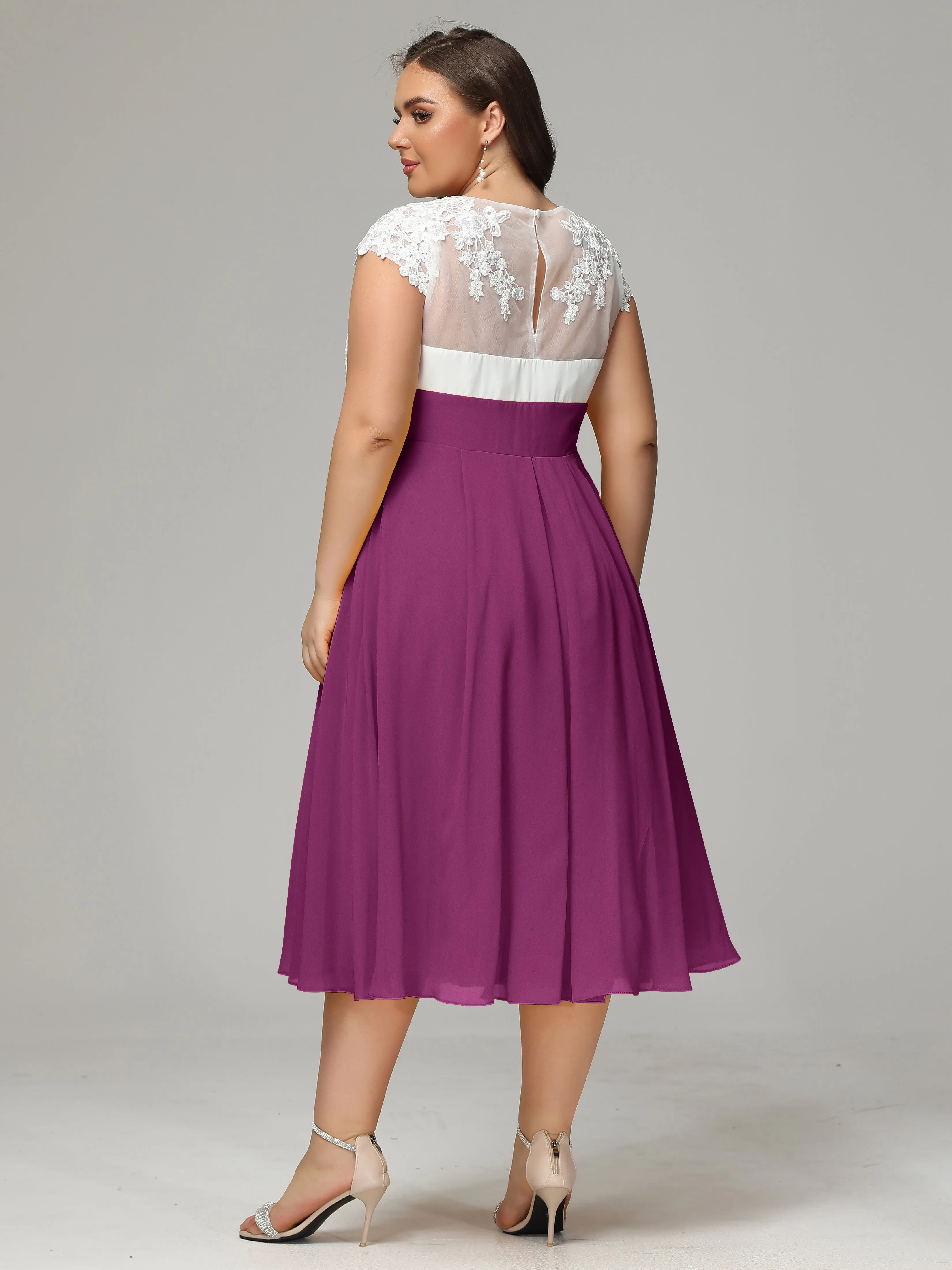 Tea-length Cap Sleeves Chiffon Mother Of The Bride Dresses