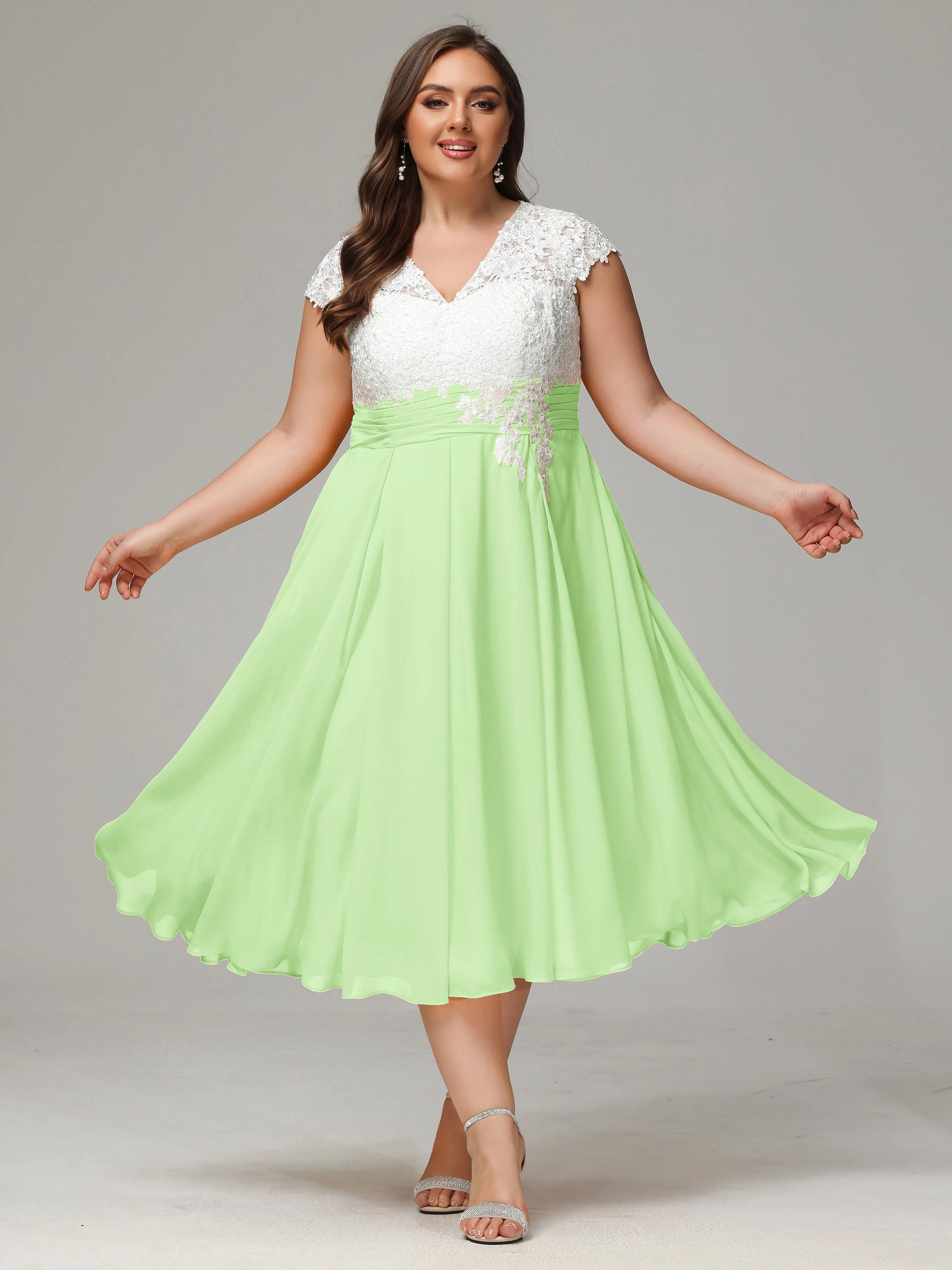 Tea-length Cap Sleeves Chiffon Mother Of The Bride Dresses