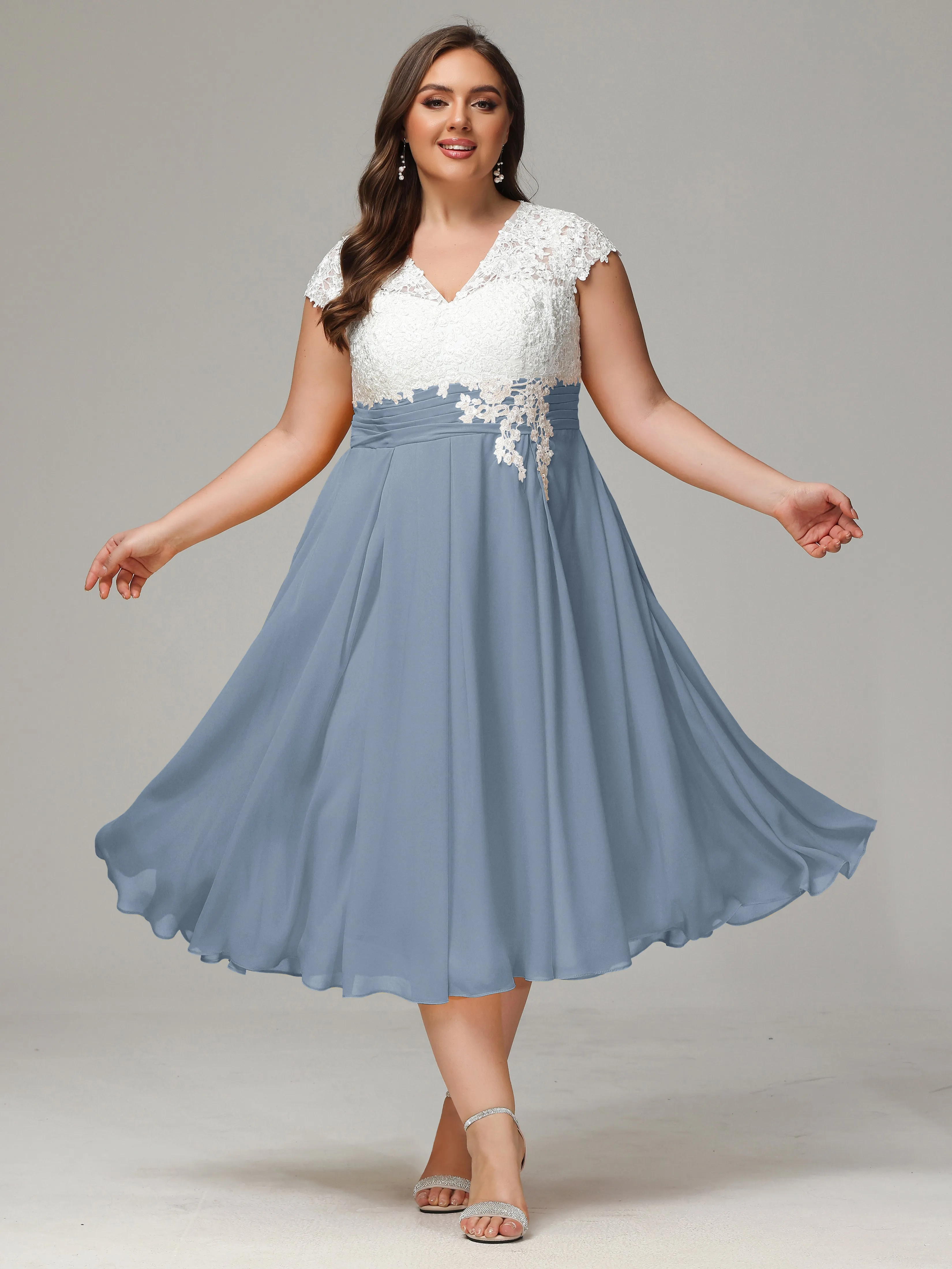 Tea-length Cap Sleeves Chiffon Mother Of The Bride Dresses