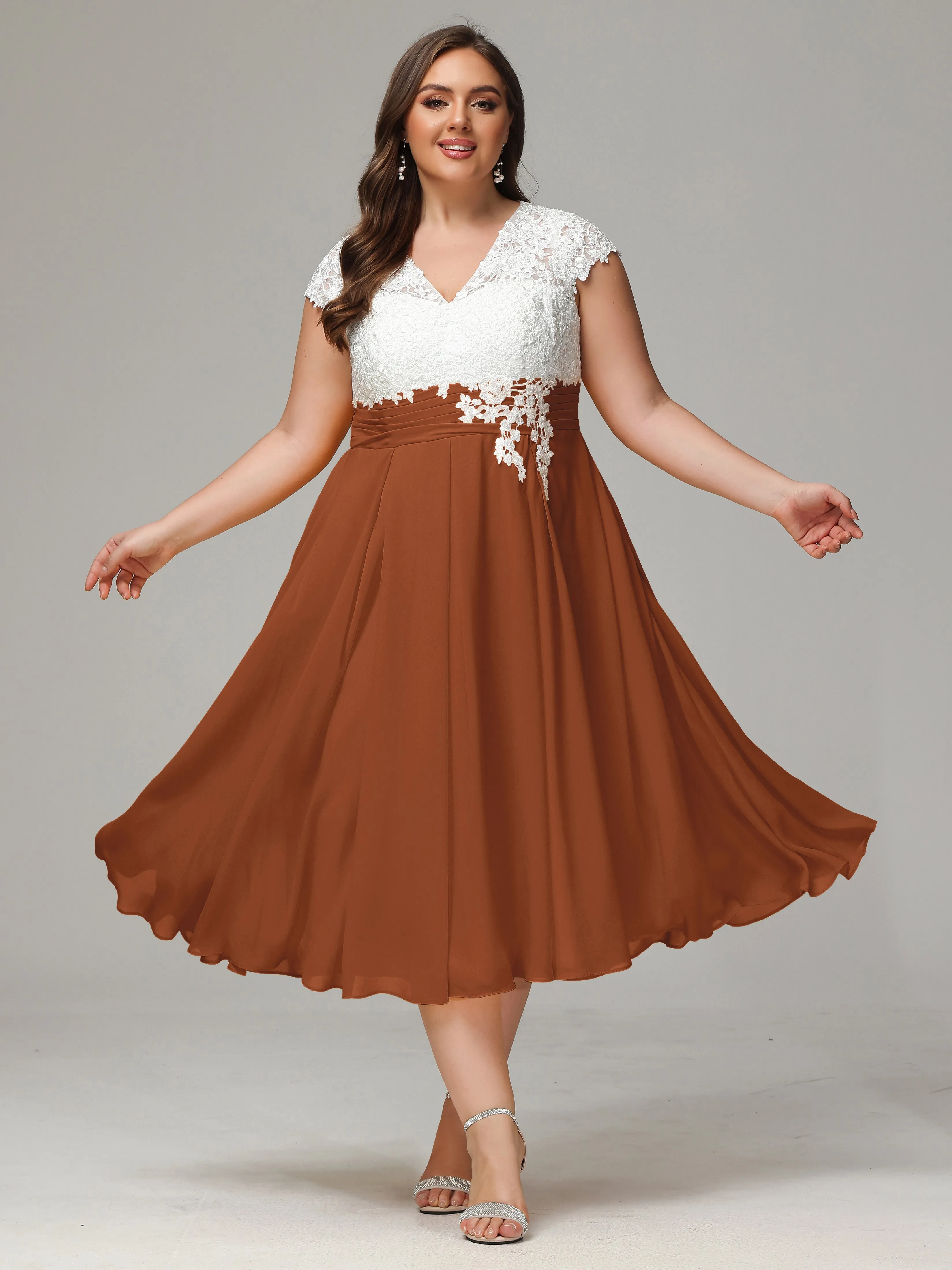 Tea-length Cap Sleeves Chiffon Mother Of The Bride Dresses