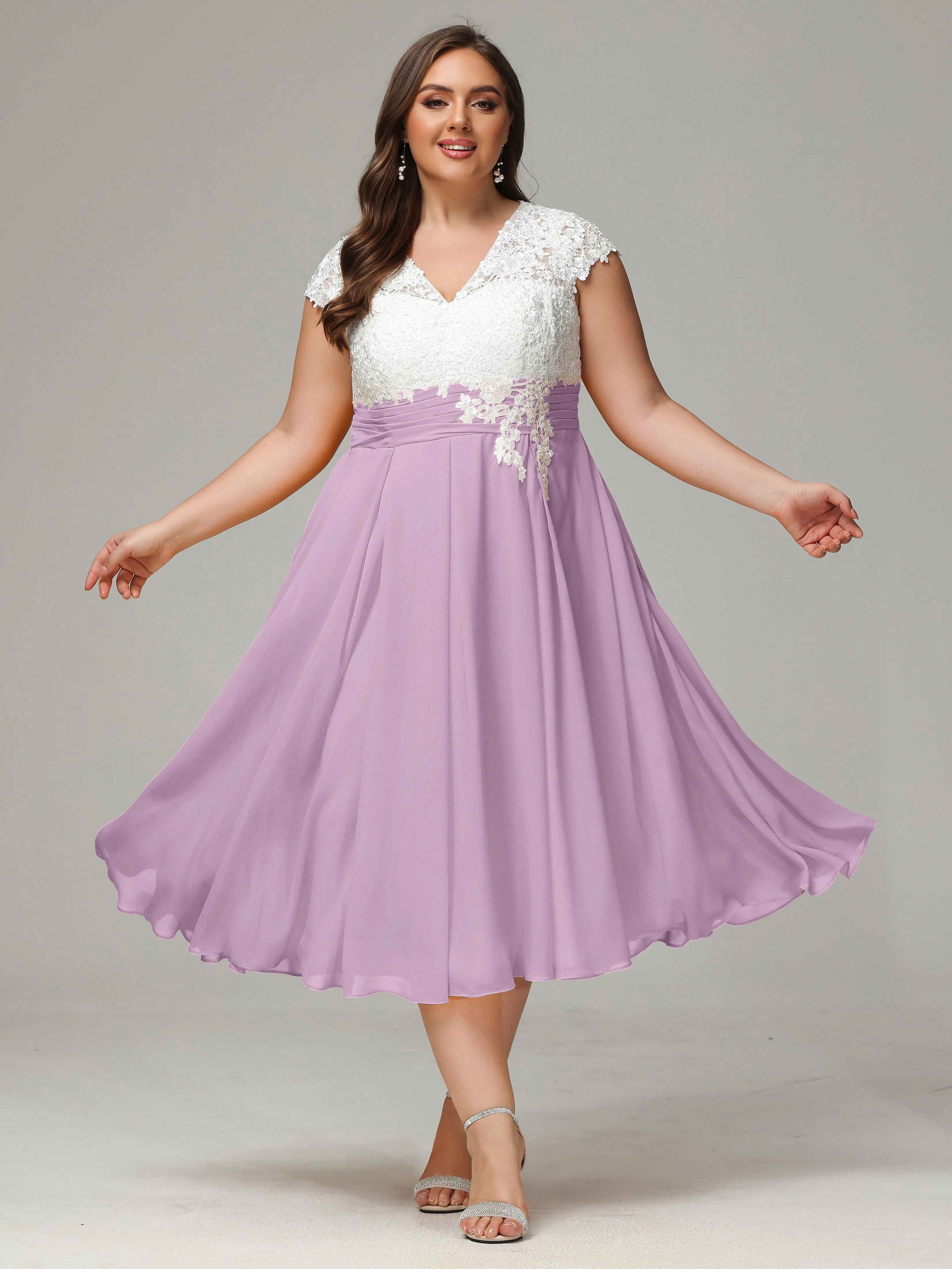 Tea-length Cap Sleeves Chiffon Mother Of The Bride Dresses