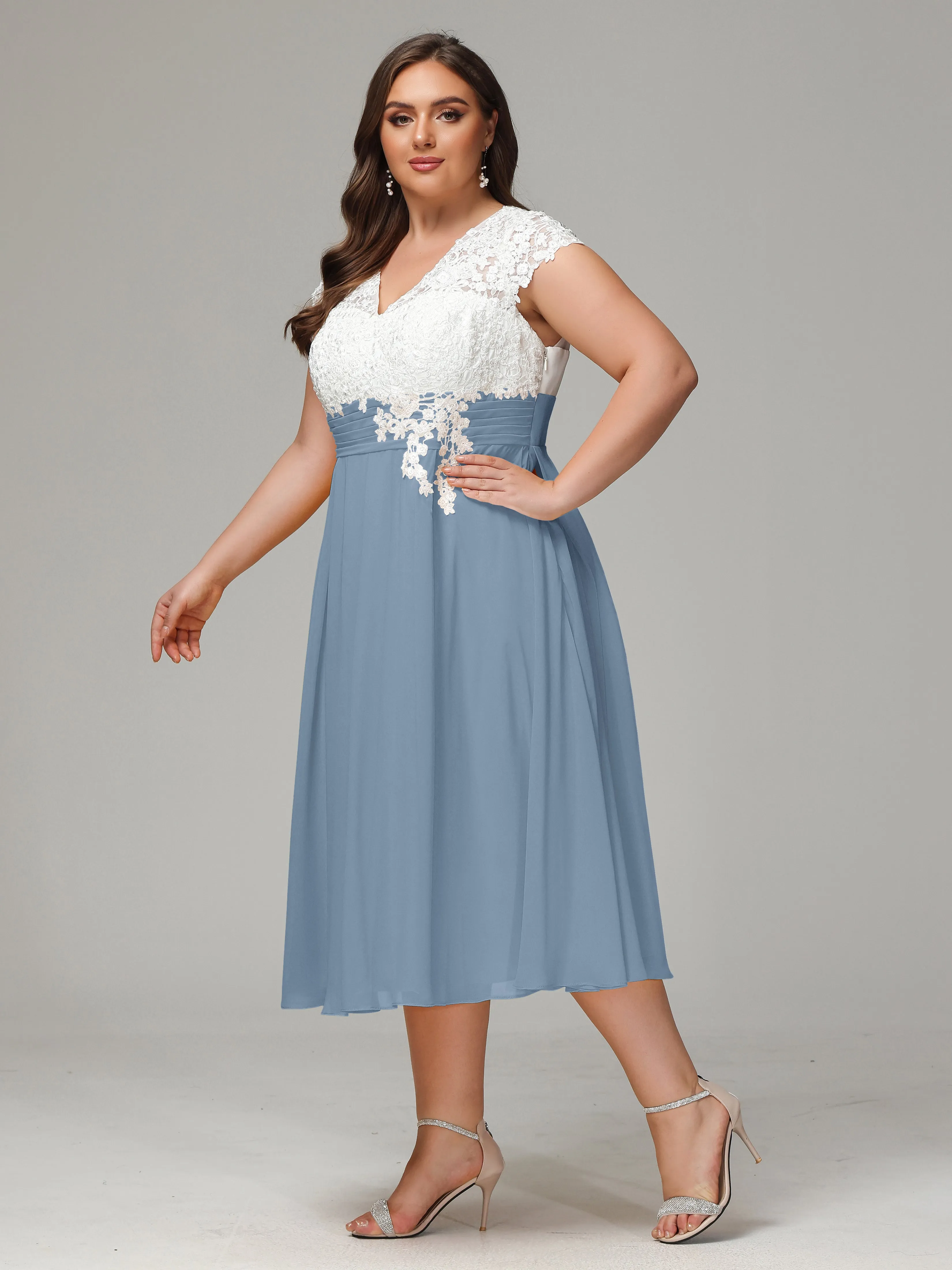 Tea-length Cap Sleeves Chiffon Mother Of The Bride Dresses