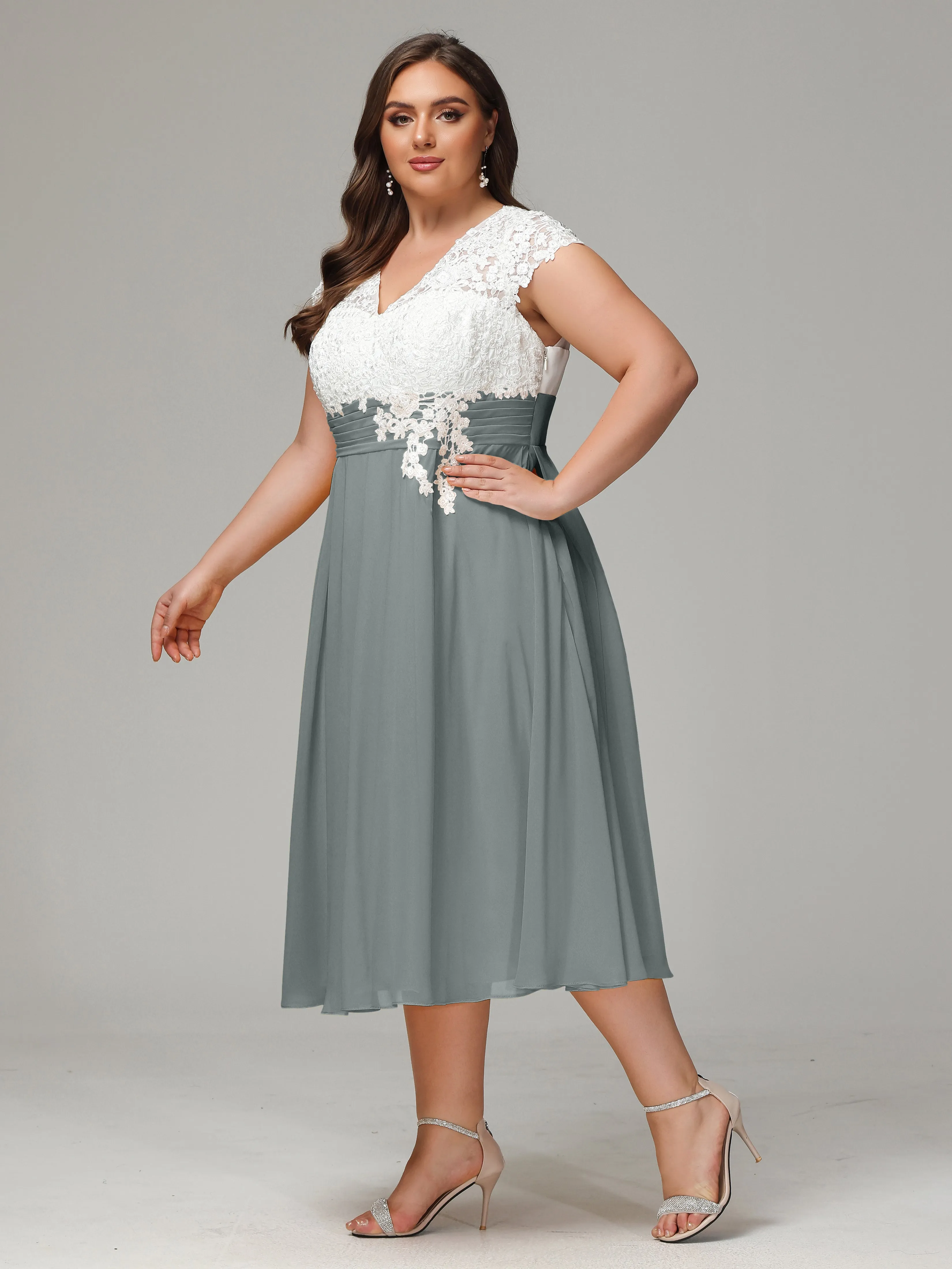 Tea-length Cap Sleeves Chiffon Mother Of The Bride Dresses