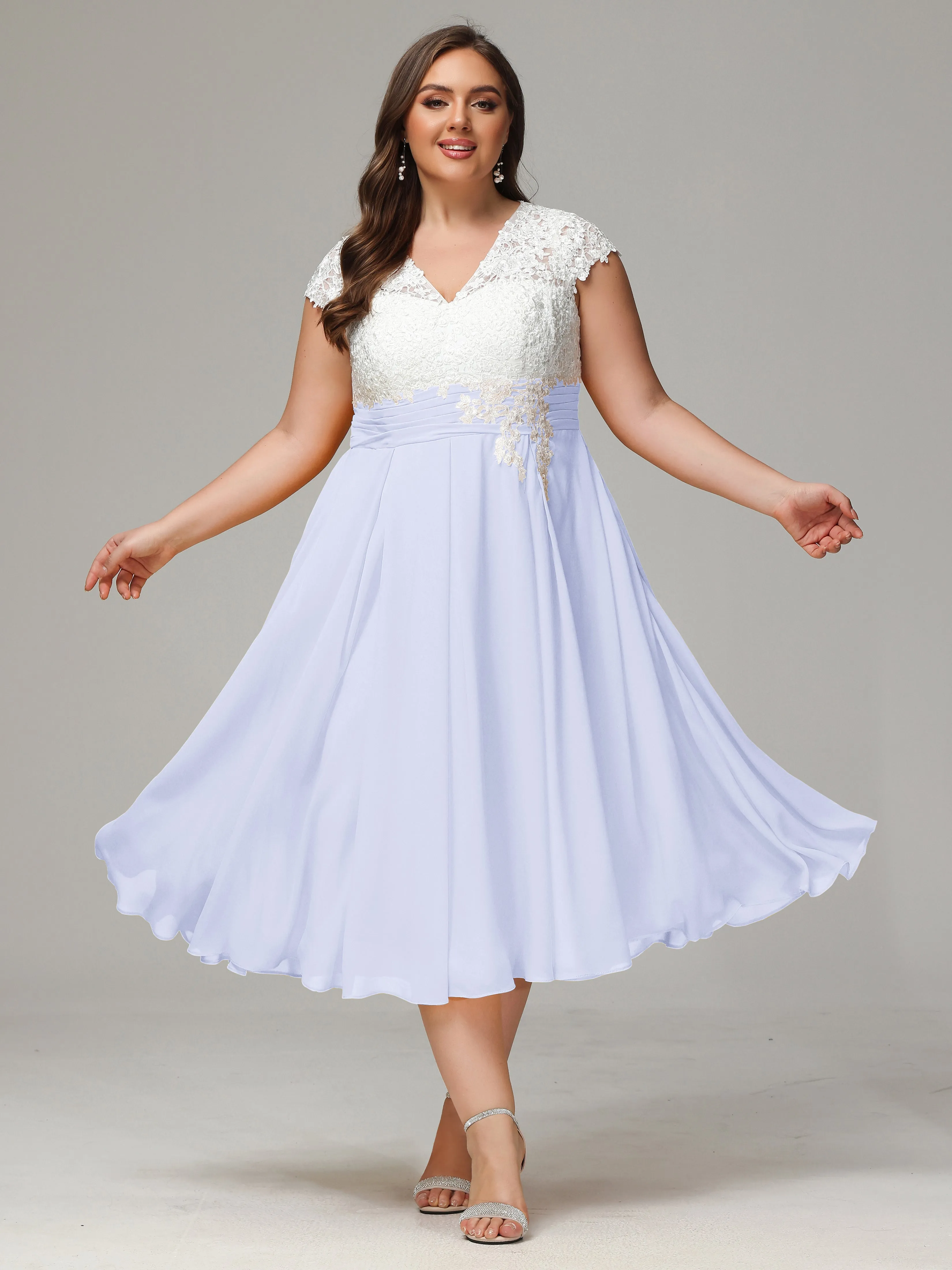 Tea-length Cap Sleeves Chiffon Mother Of The Bride Dresses