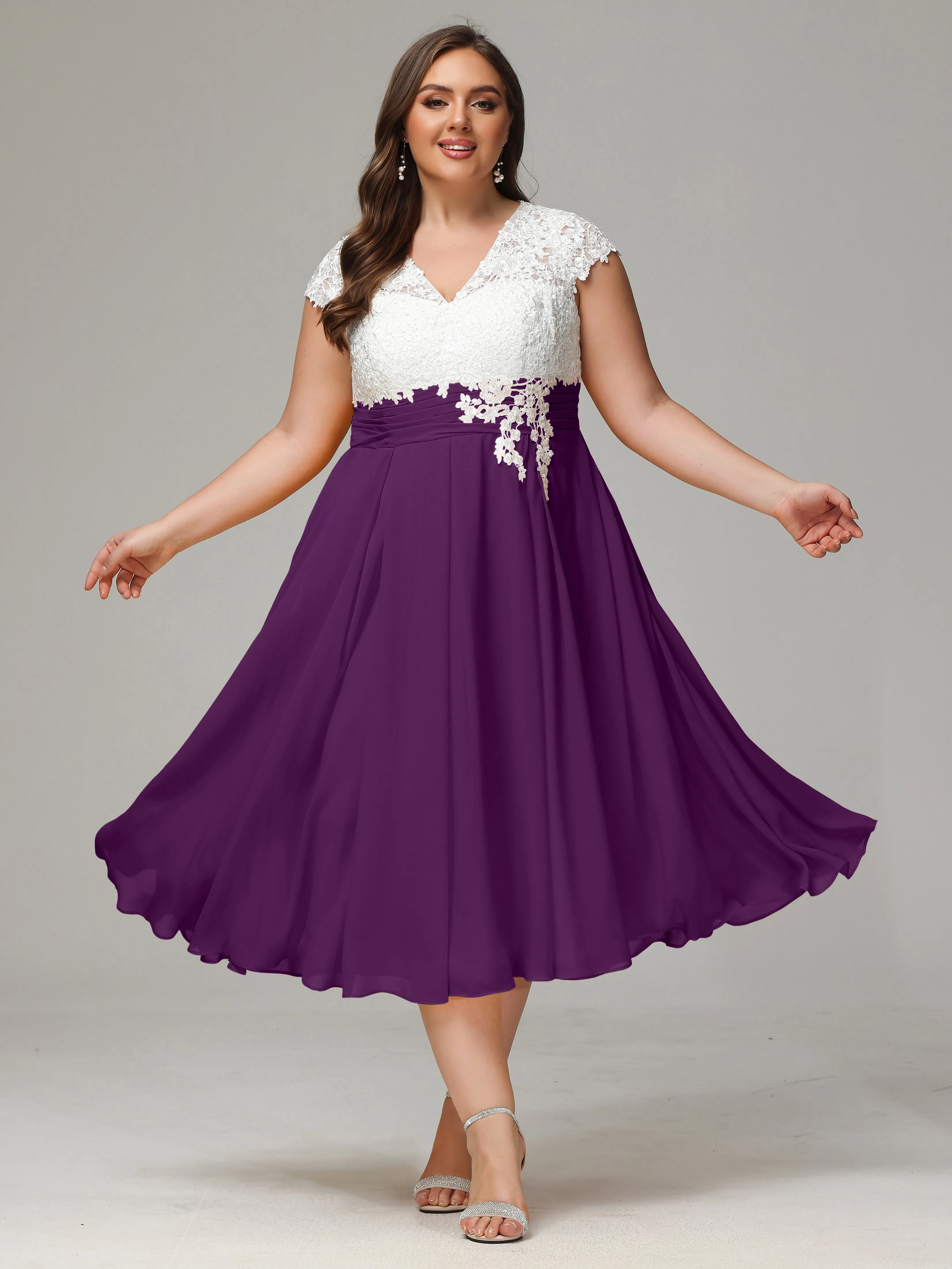 Tea-length Cap Sleeves Chiffon Mother Of The Bride Dresses