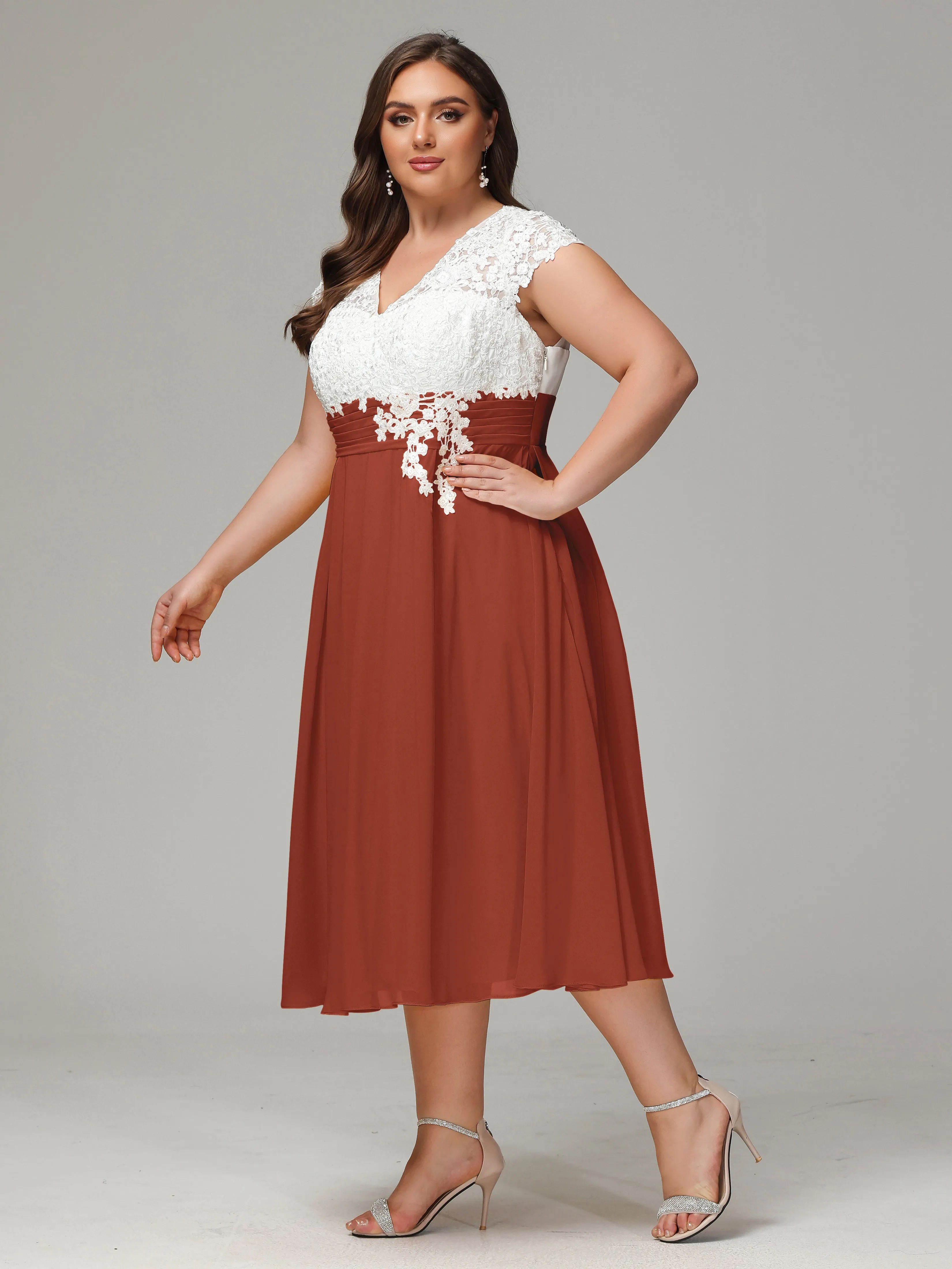 Tea-length Cap Sleeves Chiffon Mother Of The Bride Dresses