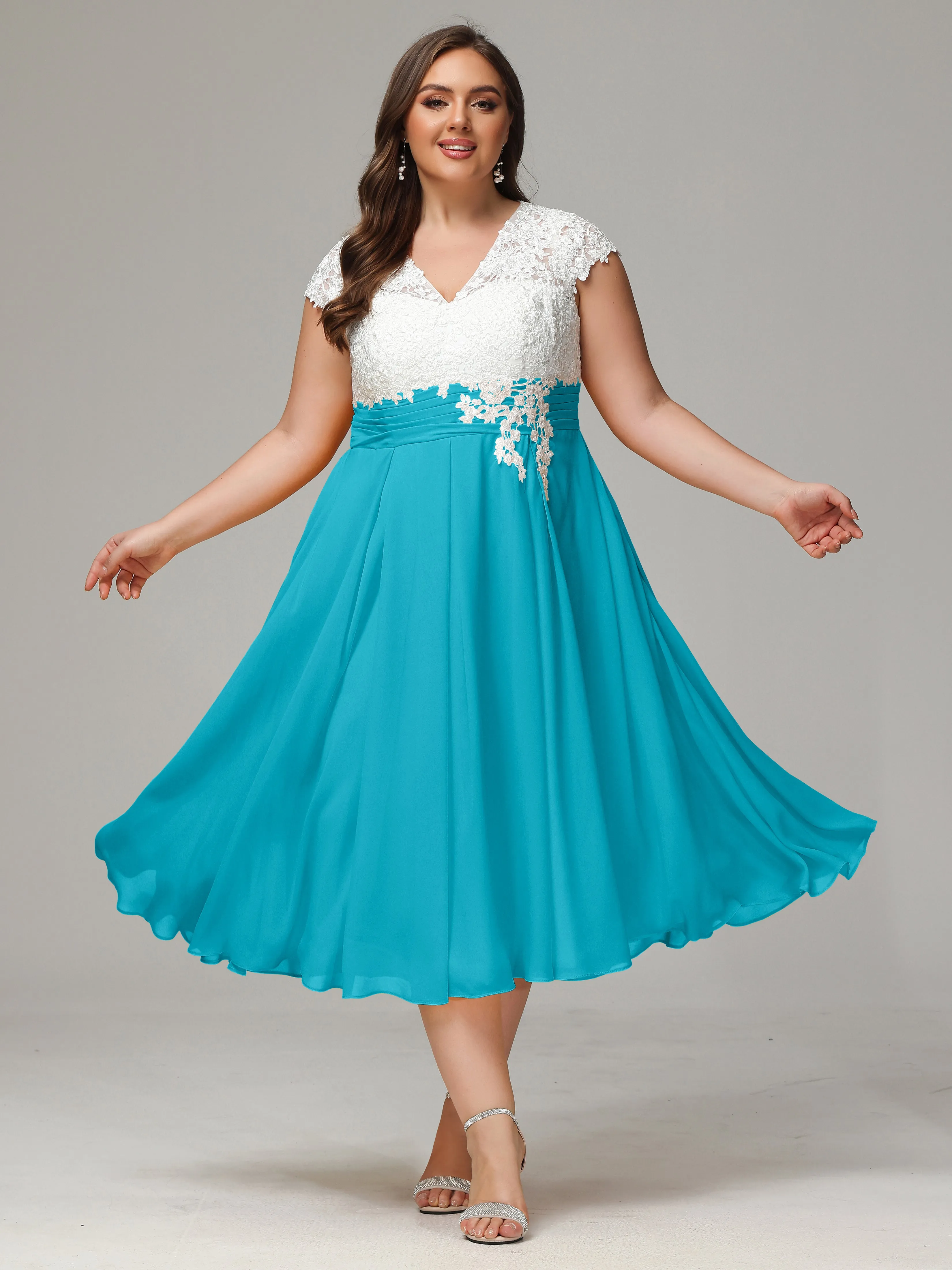 Tea-length Cap Sleeves Chiffon Mother Of The Bride Dresses