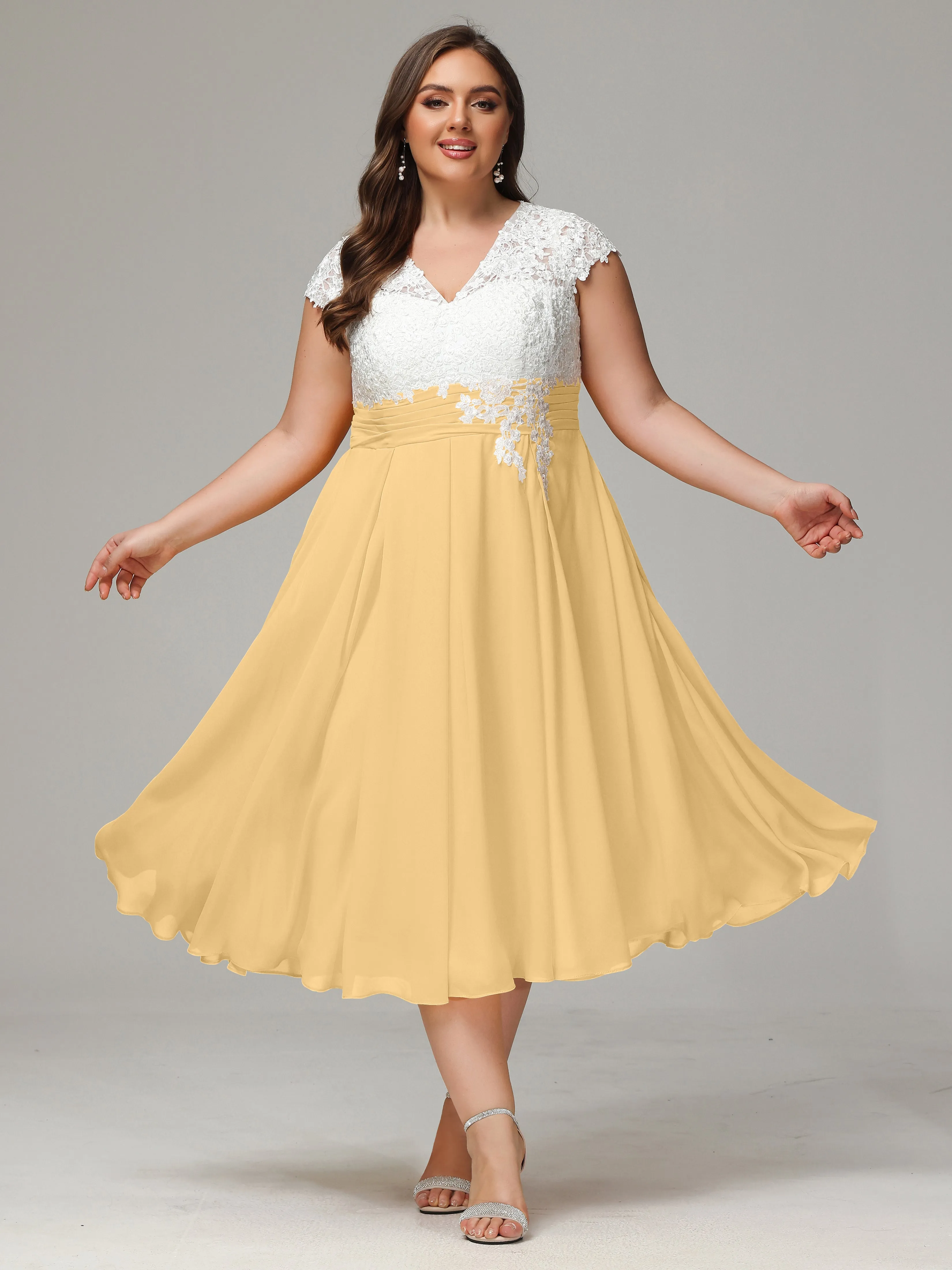 Tea-length Cap Sleeves Chiffon Mother Of The Bride Dresses