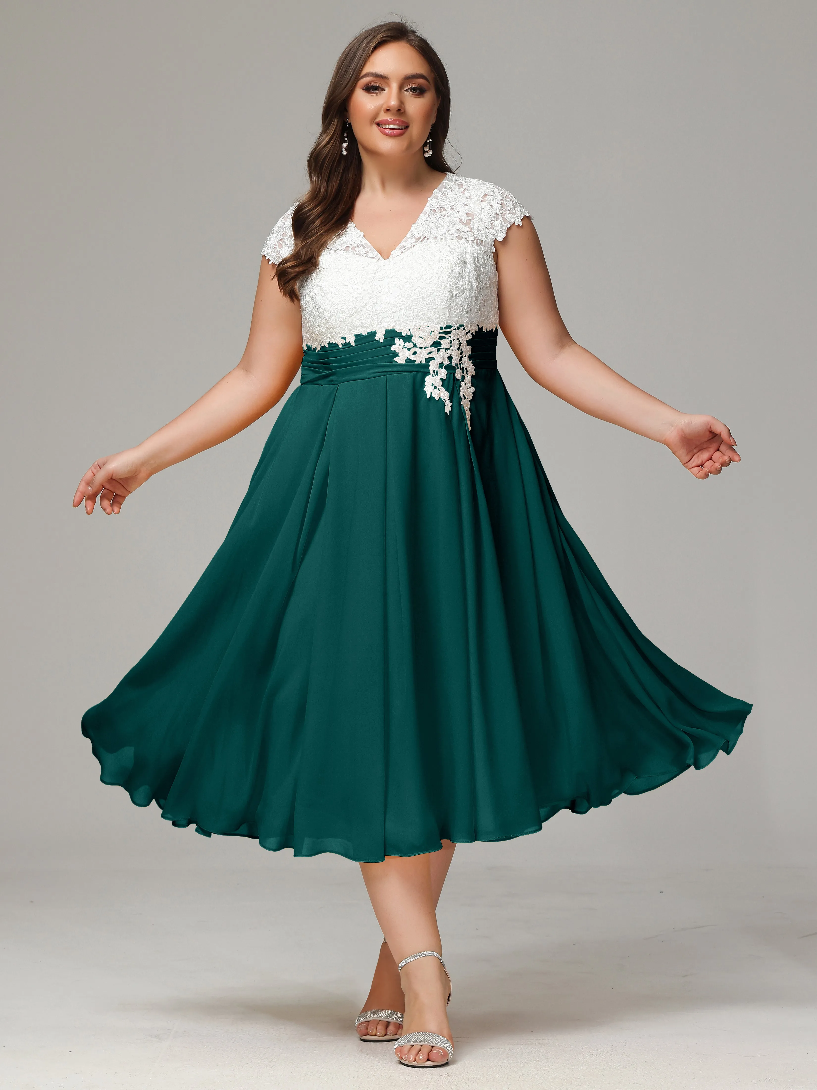 Tea-length Cap Sleeves Chiffon Mother Of The Bride Dresses